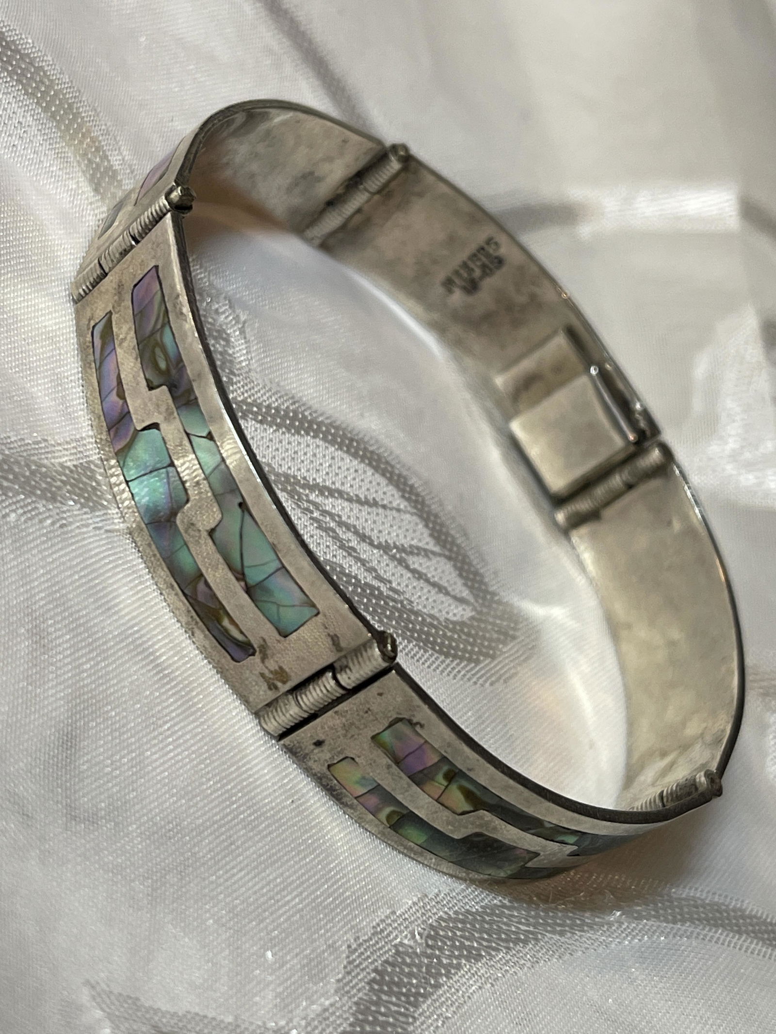 STERLING MEXICAN MOSAIC CUFF BANGLE BRACELET (1 of 4)