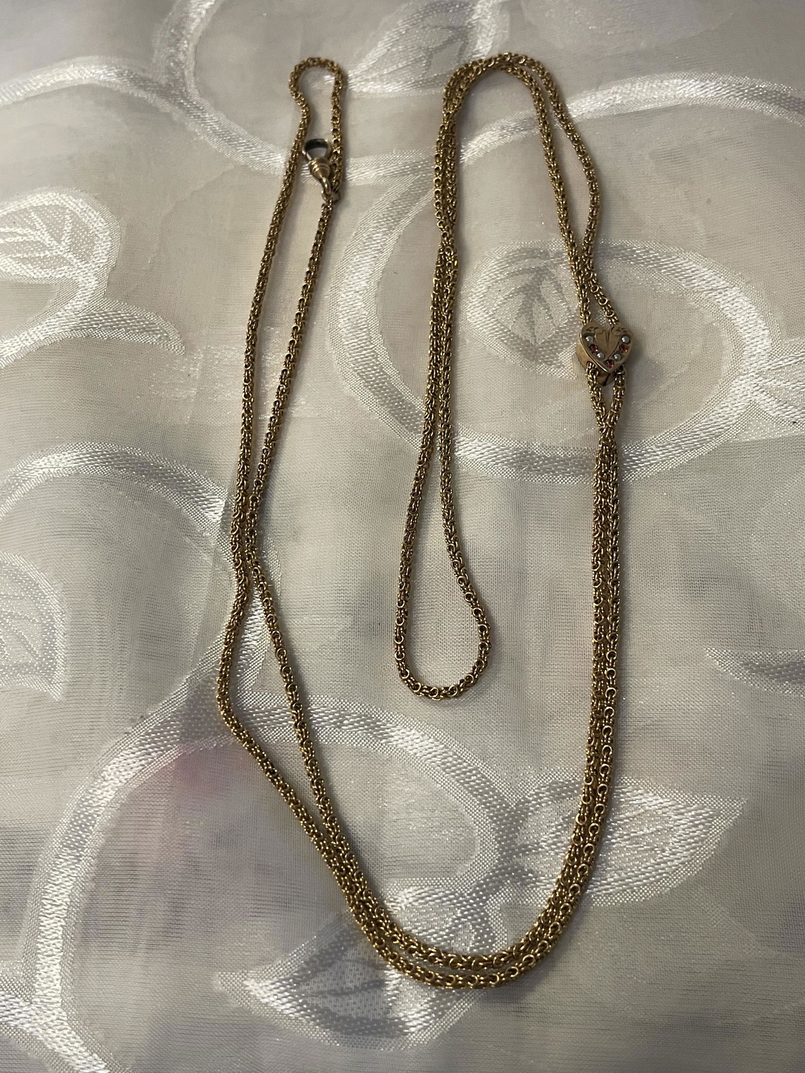 VICTORIAN PEARL & RUBY INLAID POCKET WATCH CHAIN FOB (1 of 5)