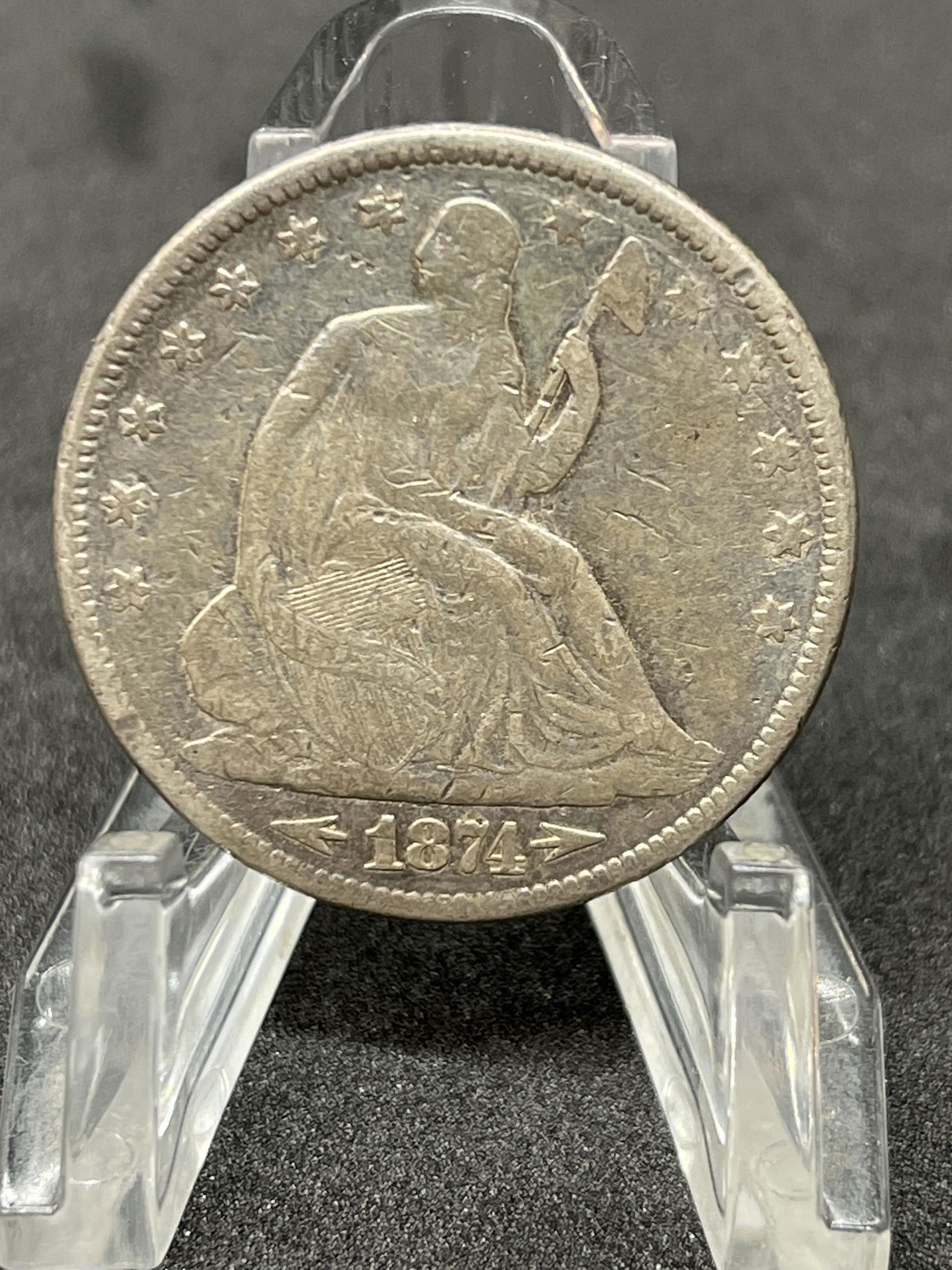 RARE 1874 FINE SEATED LIBERTY SILVER HALF DOLLAR (1 of 2)