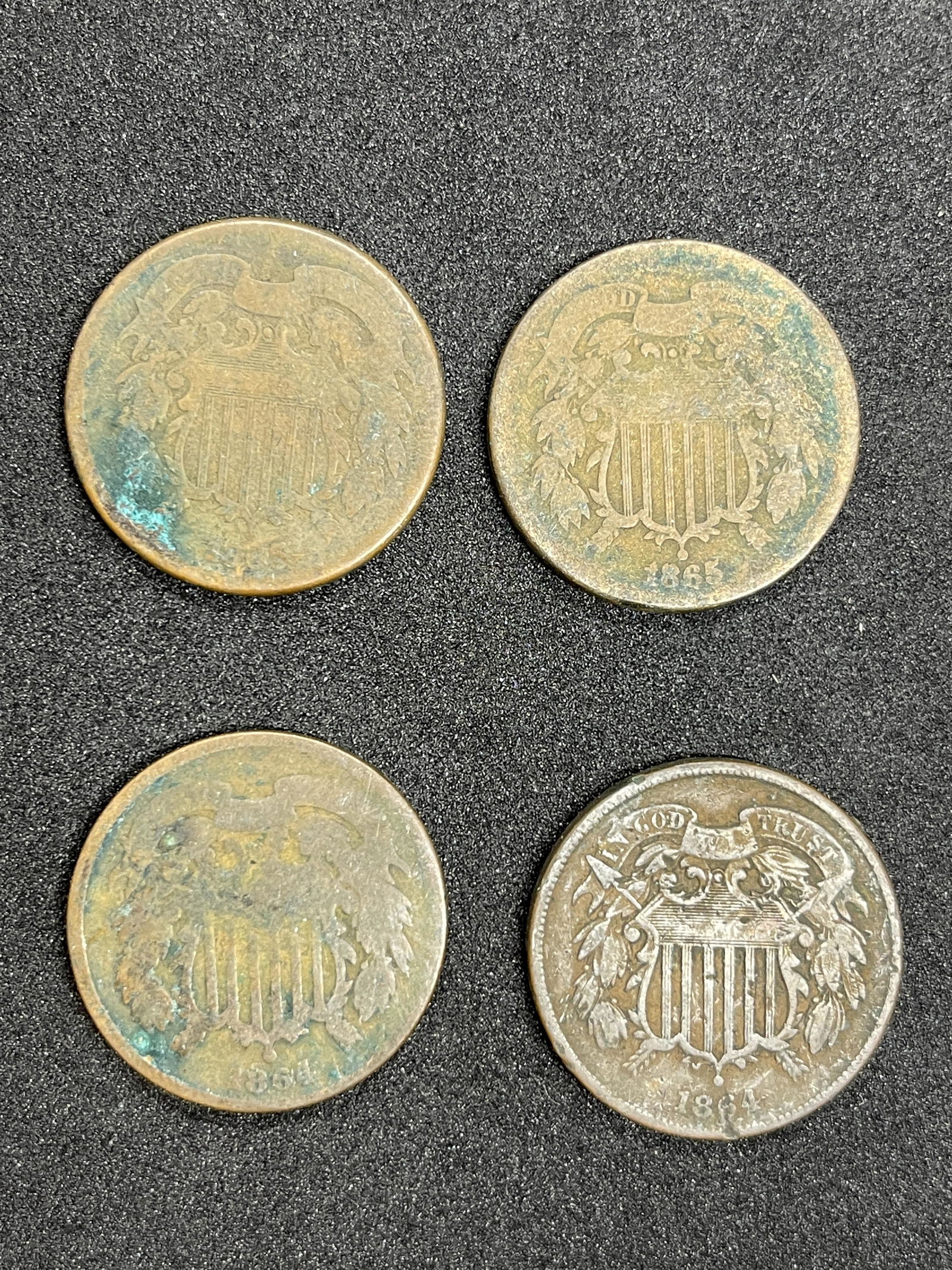 CIVIL WAR ERA LOT OF (4) 2 CENTS COINS (1 of 2)