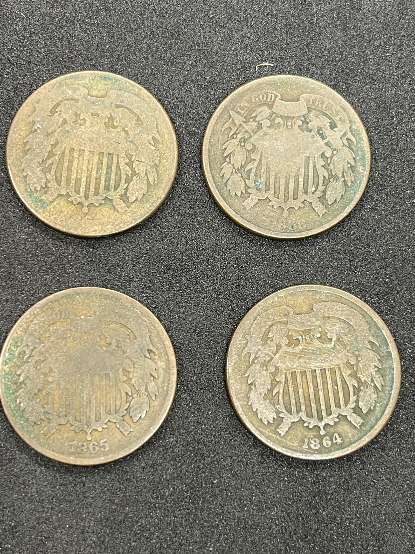 CIVIL WAR ERA LOT OF (4) 2 CENTS COINS (1 of 2)