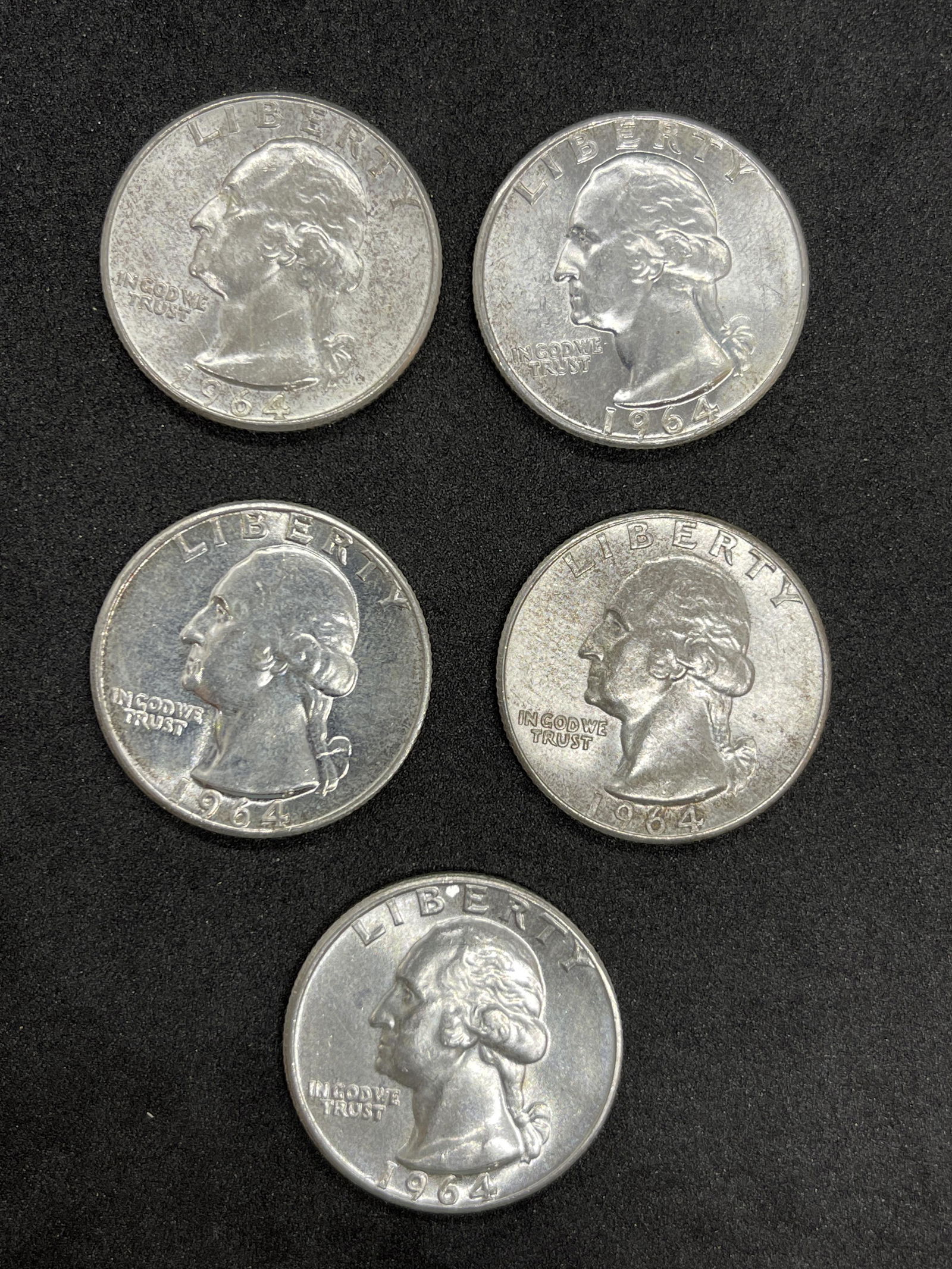 HIGH GRADE LOT OF (5) US SILVER WASHINGTON QUARTERS (1 of 2)