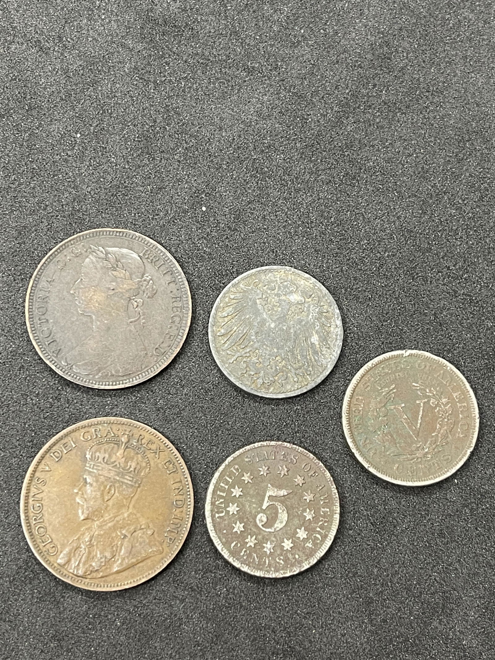 LOT OF (5) U.S. AND FOREIGN ANTIQUE COINS (1 of 2)