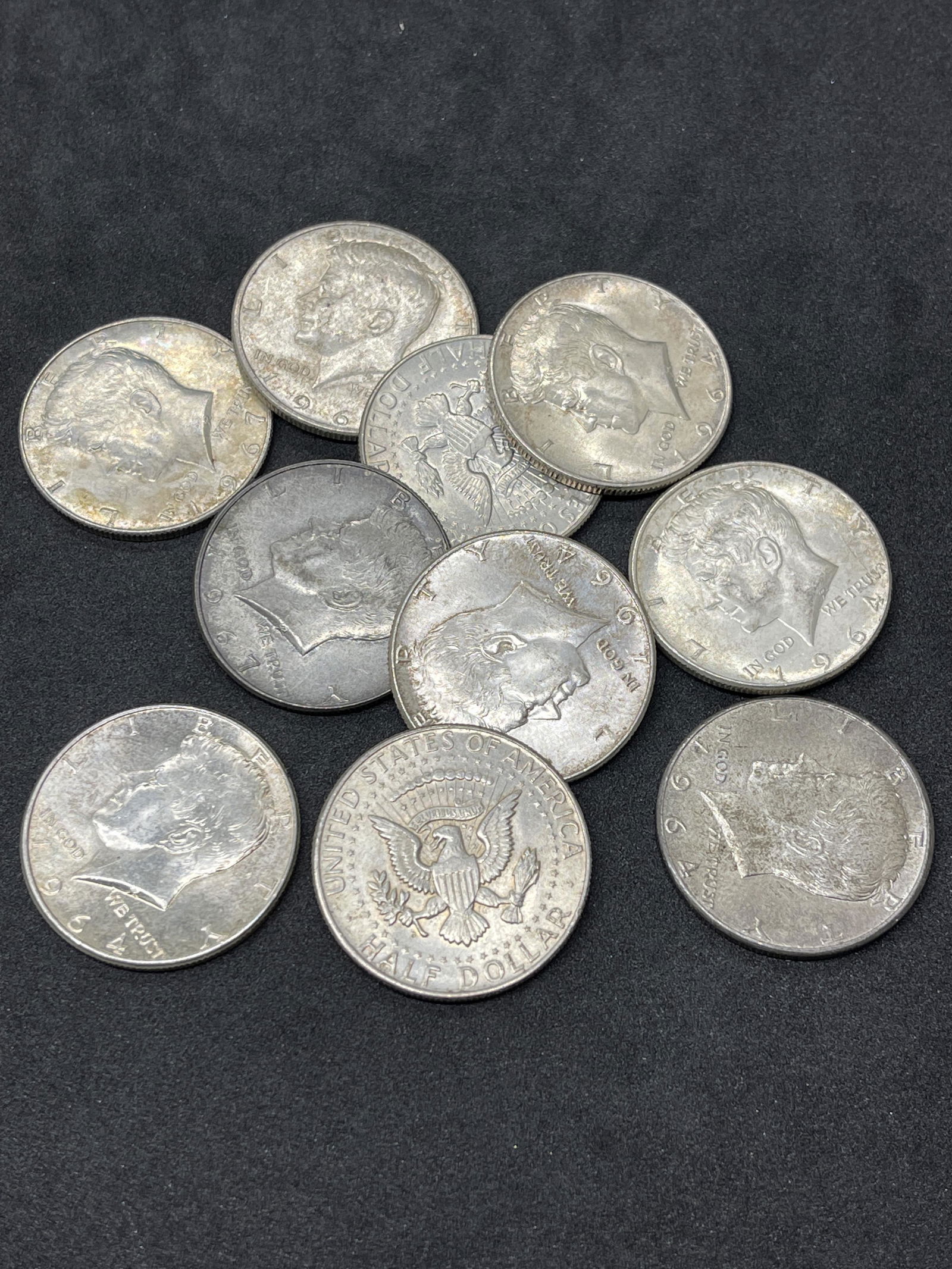 HIGH GRADE LOT OF (10) KENNEDY US SILVER HALF DOLLARS (1 of 3)
