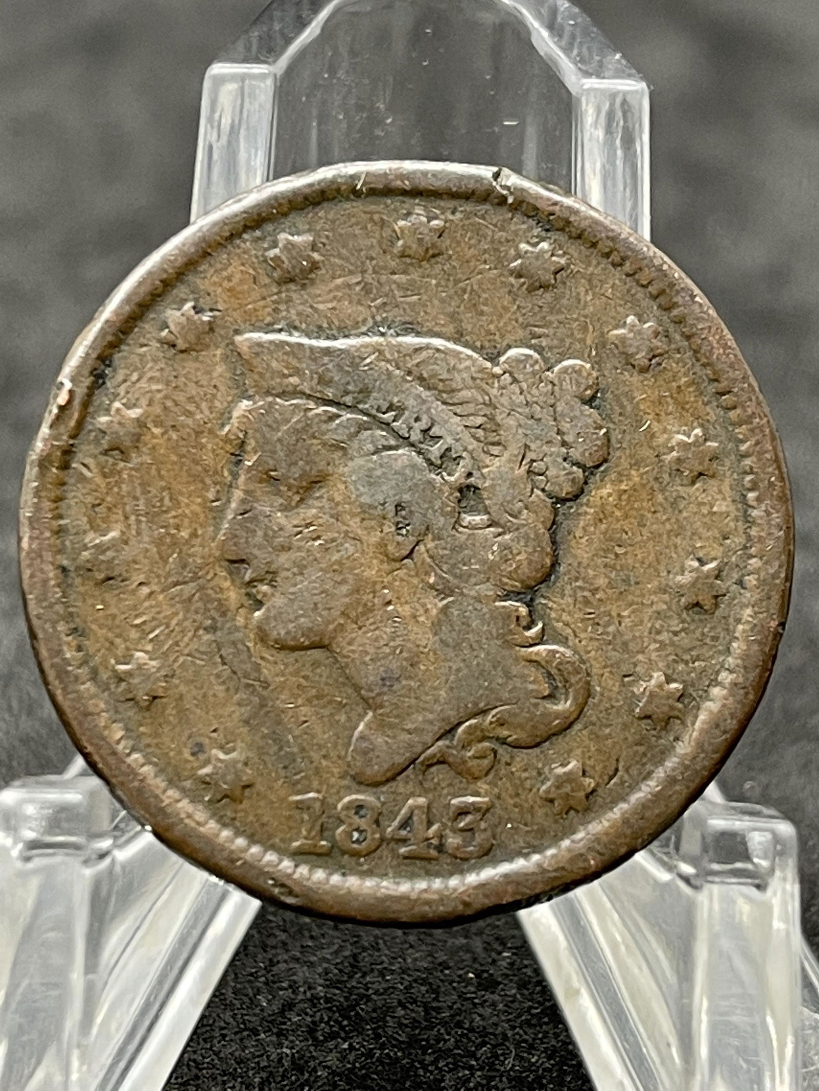 DATED 1843 LARGE MOTO ONE CENT U.S. PENNY (1 of 2)