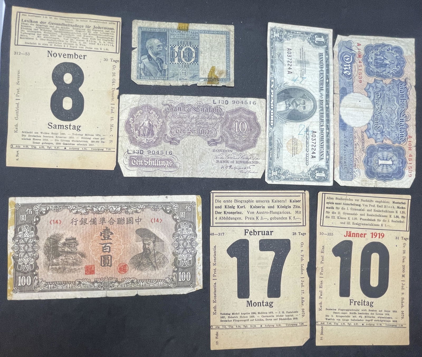 ANTIQUE COLLECTION LOT OF (8) FOREIGN CURRENCY NOTES (1 of 2)