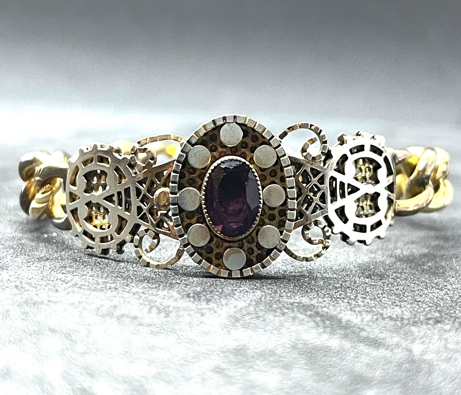ART DECO GOLD FILLED AMETHYST FILIGREE BRACELET (1 of 6)