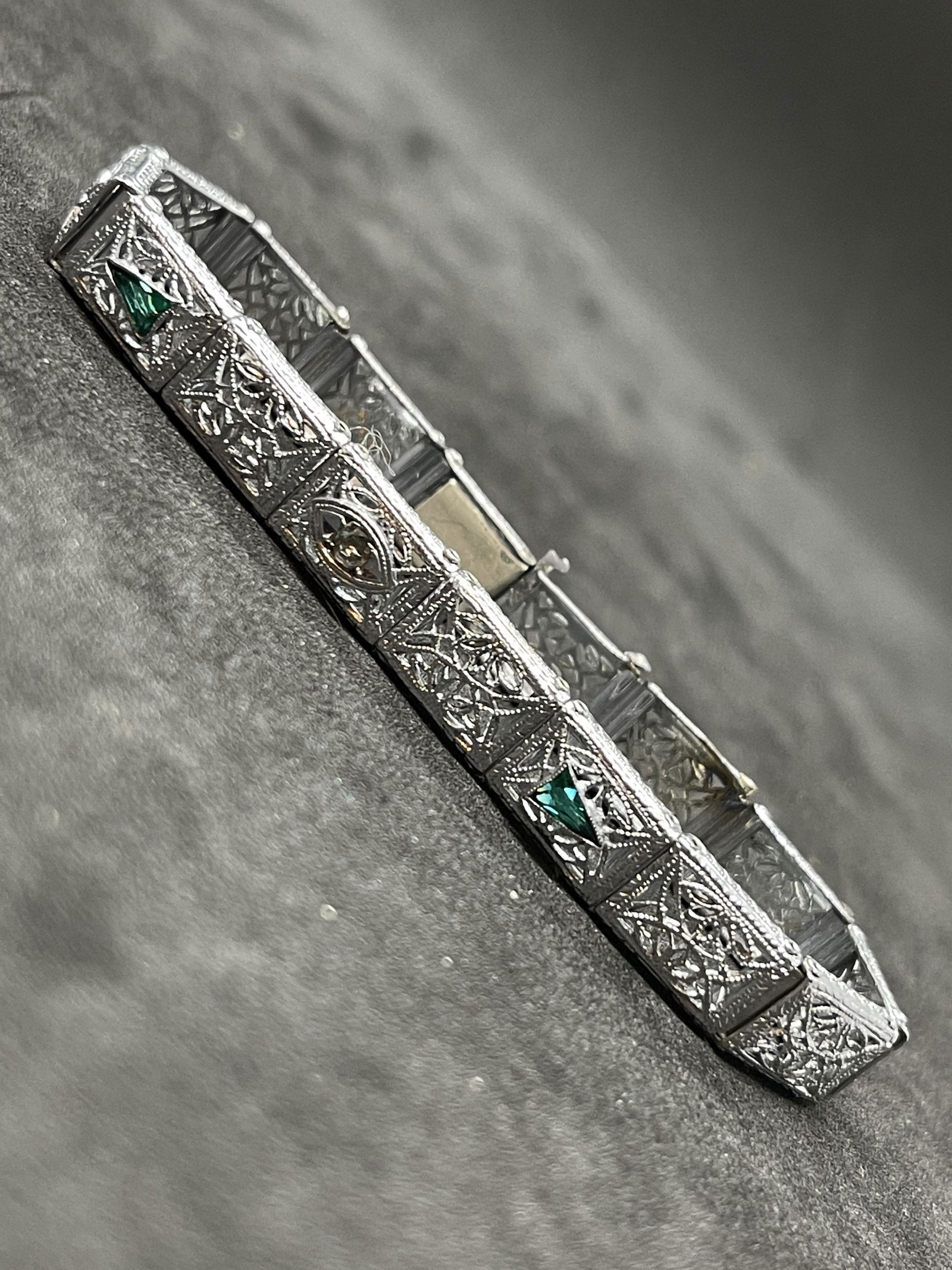 ART DECO STERLING SILVER FILIGREE BRACELET W/GEMSTONES (1 of 5)