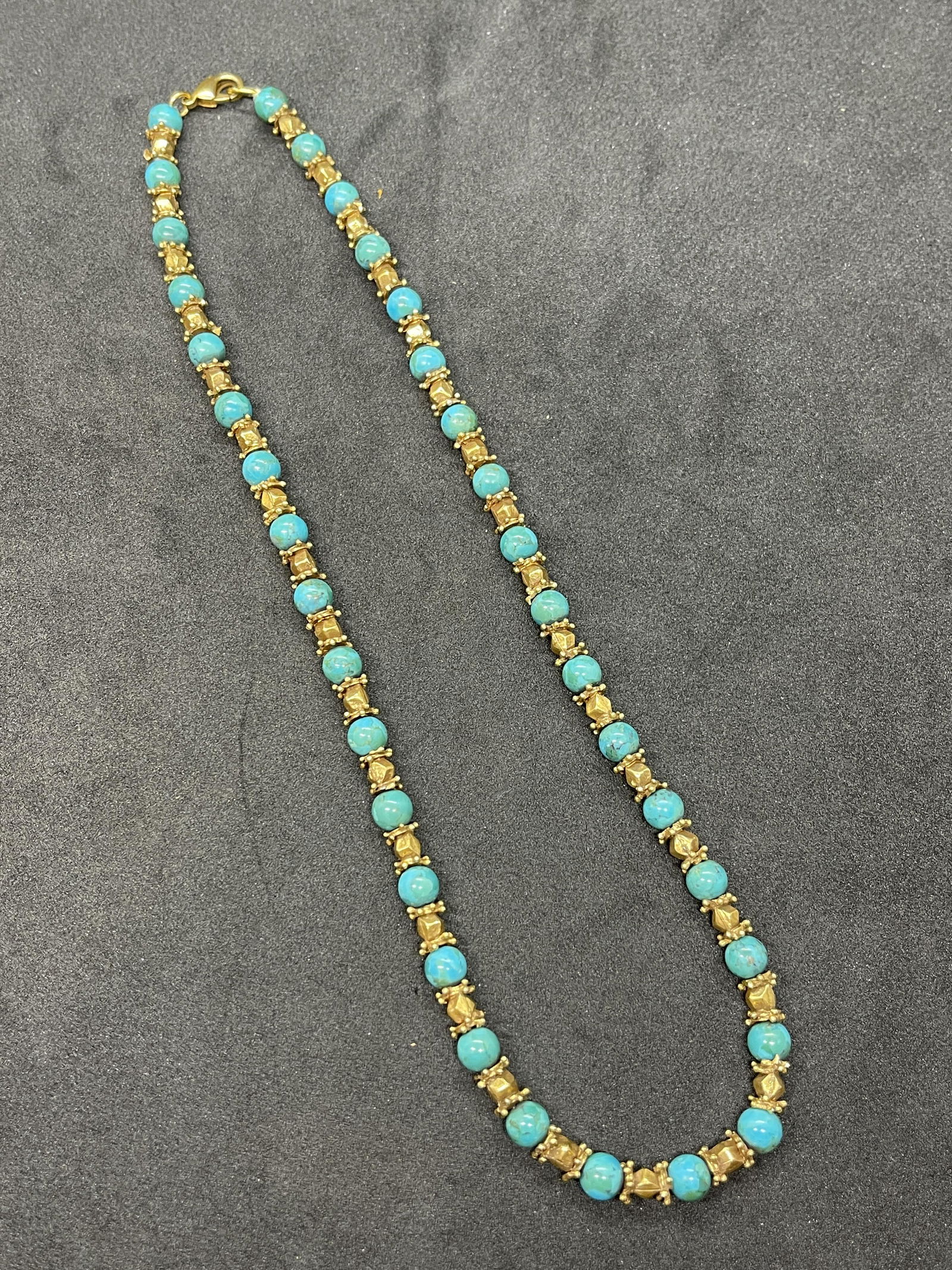 VICTORIAN GOLD FILLED 15 CTS TURQUOISE BEADED NECKLACE (1 of 4)