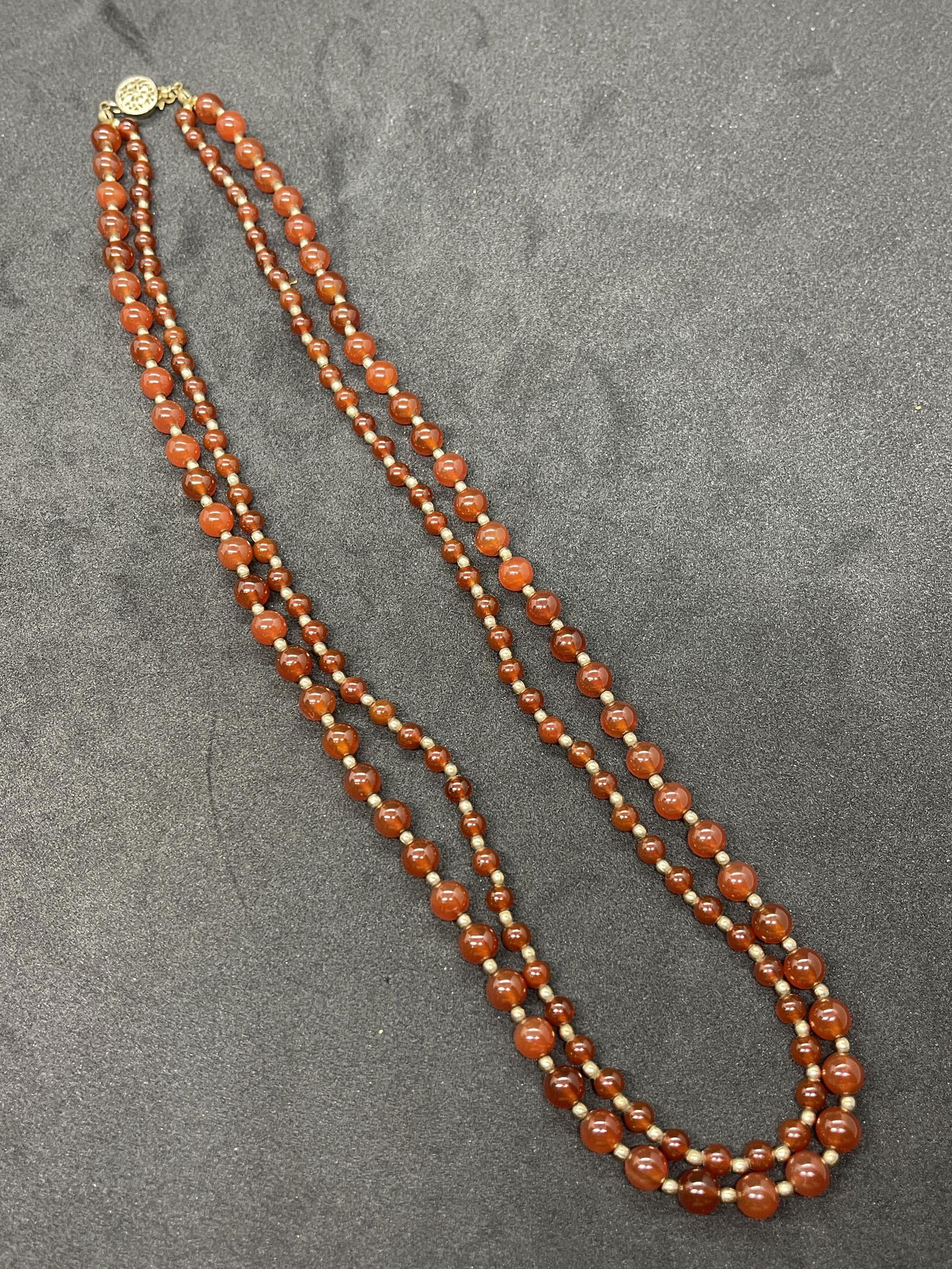 VICTORIAN GOLD FILLED RED JADE BEADED DOUBLE NECKLACE (1 of 4)