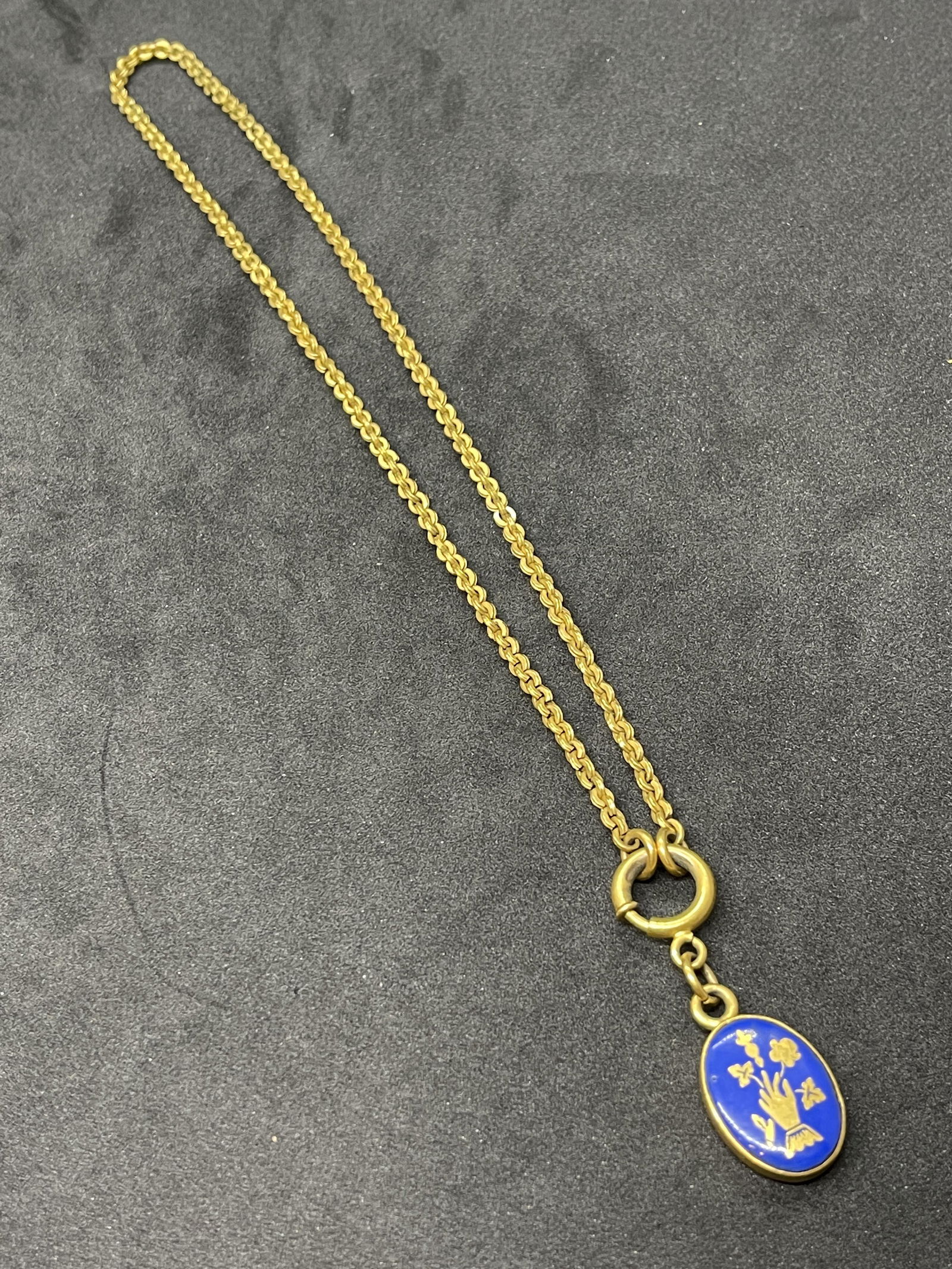 ANTIQUE VICTORIAN ENAMEL PENDANT GOLD FILLED NECKLACE (1 of 3)