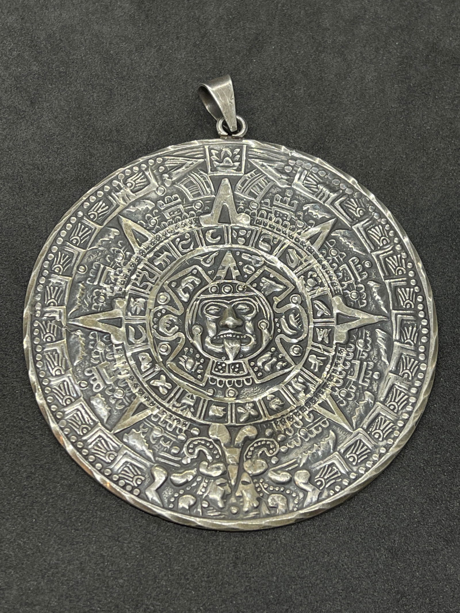 ANTIQUE STERLING SILVER AZTEC MOTIF PENDANT 3" (1 of 3)