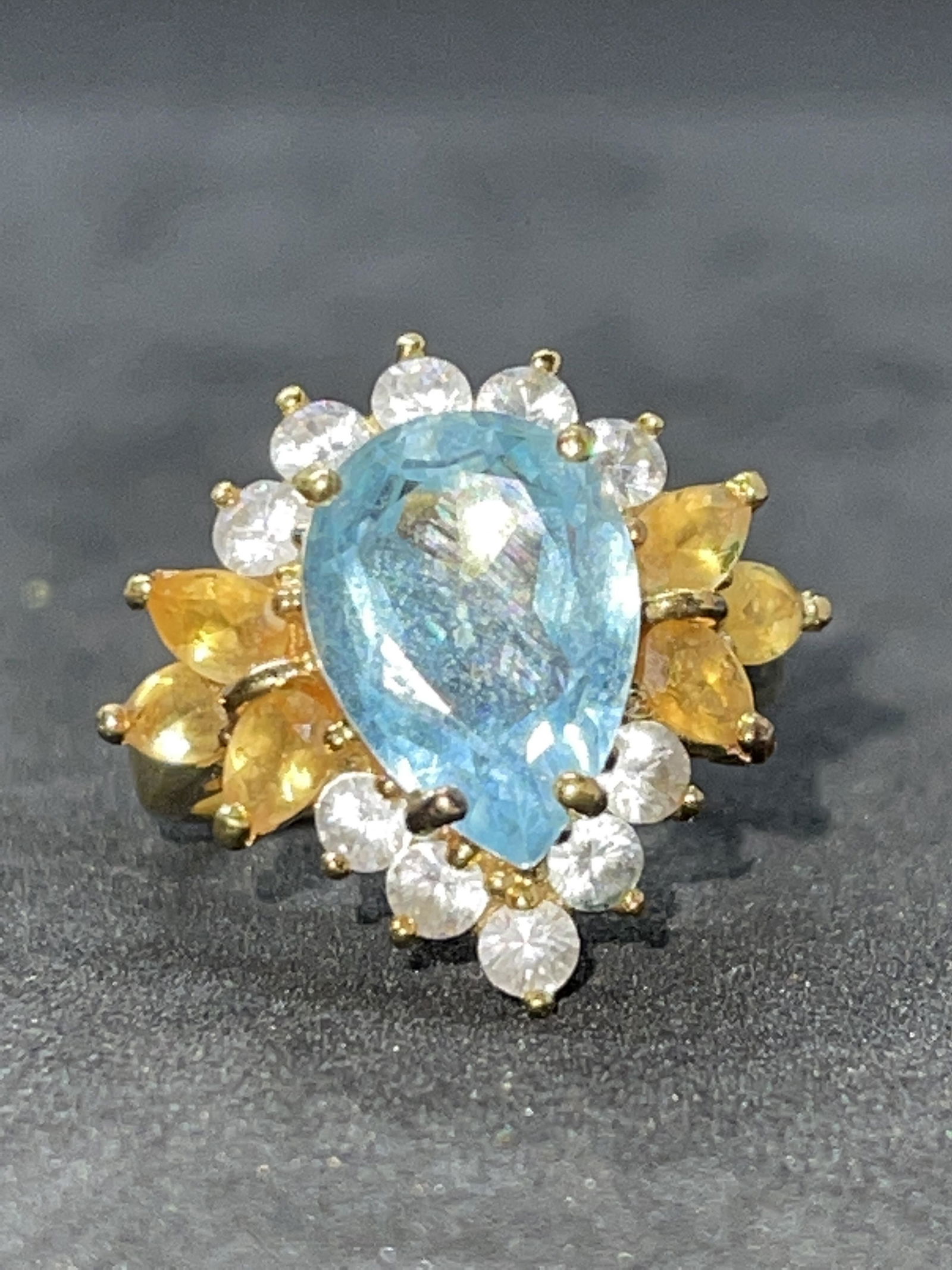 STERLING 4 CT BLUE TOPAZ & CITRINE COCKTAIL RING (1 of 2)