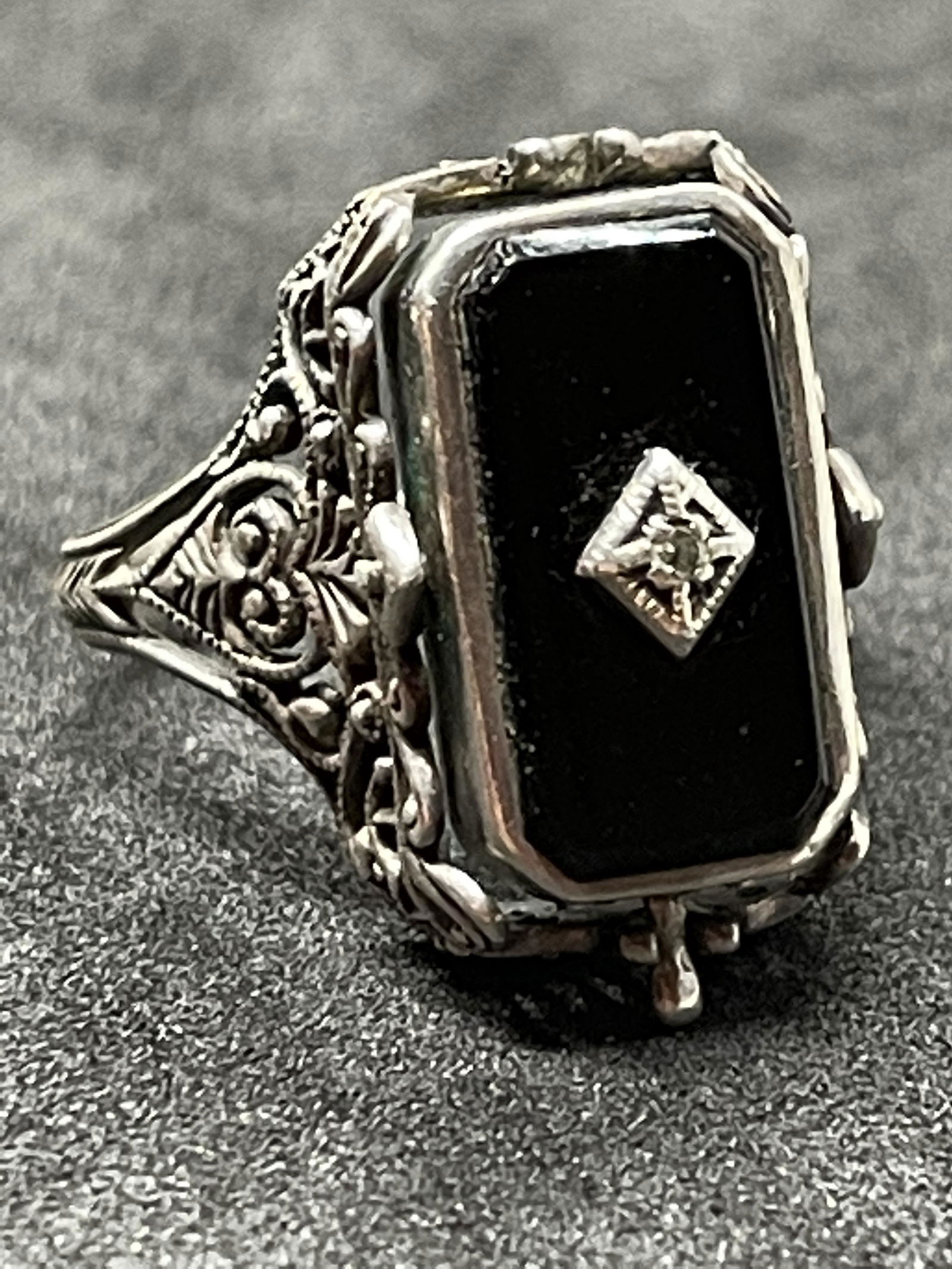 ART DECO STERLING ONYX/CAMEO INTERCHANGEBABLE RING (1 of 5)