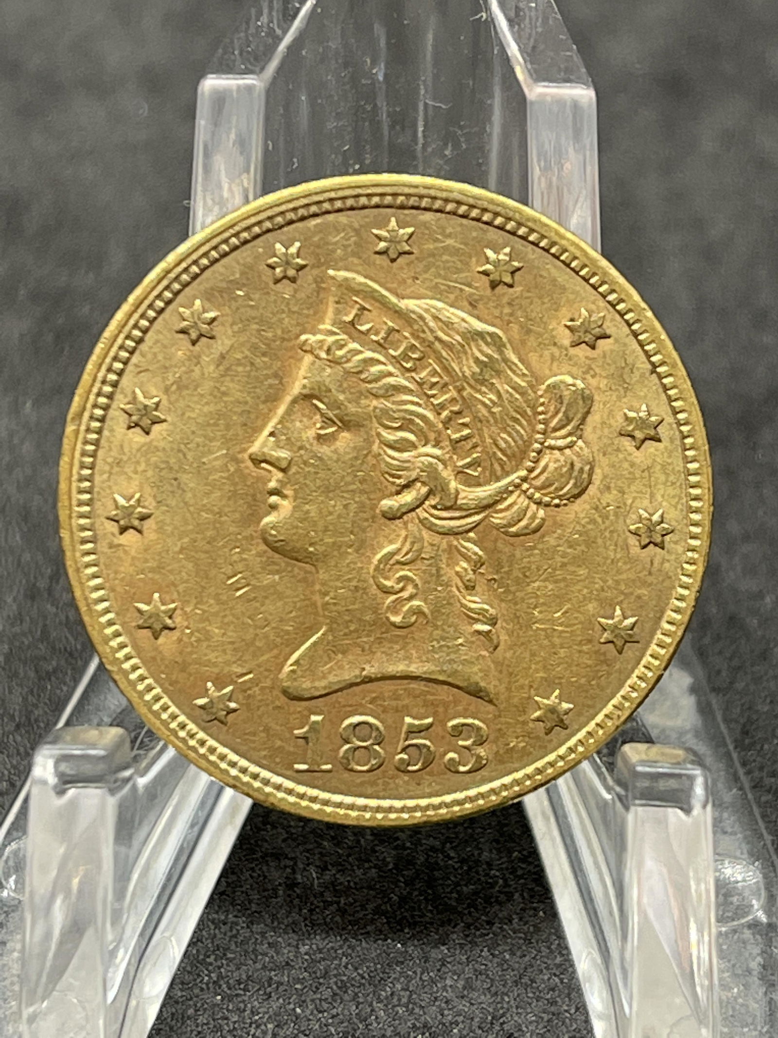 AU 1853 LIBERTY EAGLE $10 GOLD COIN (1 of 2)