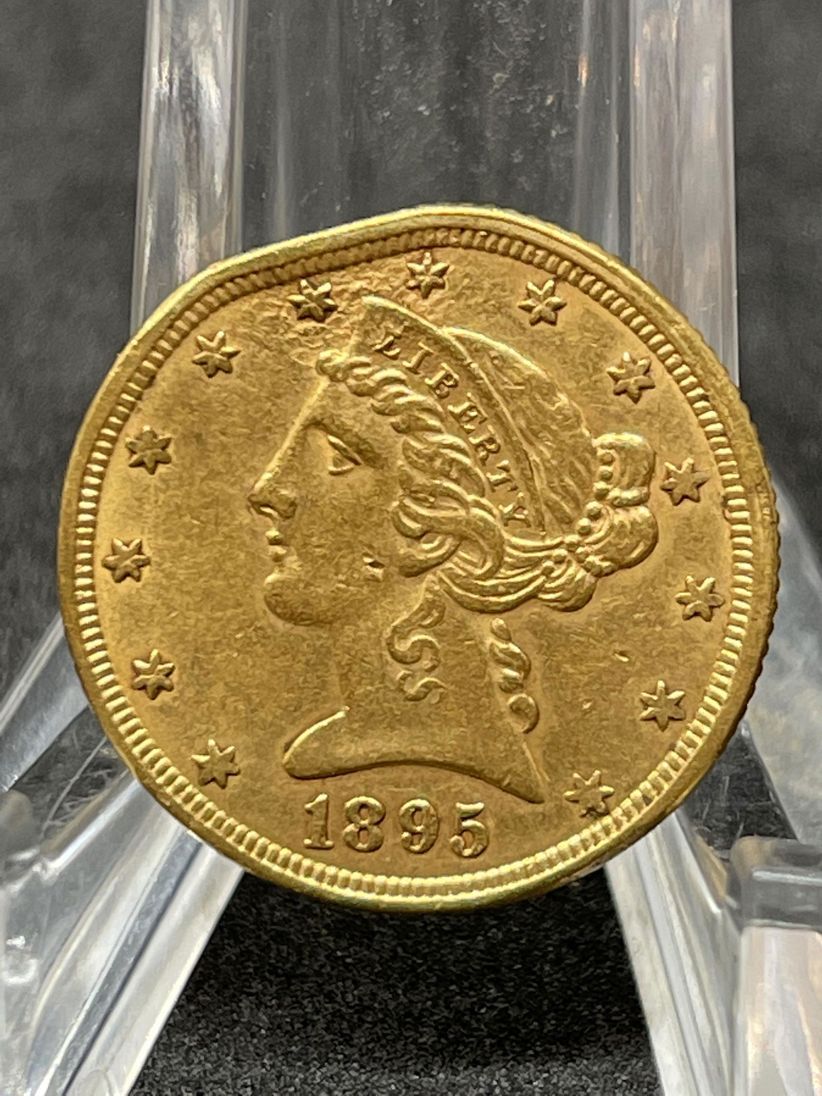 AU 1895 $5 LIBERTY HEAD GOLD COIN - RIM FLATTENED (1 of 2)