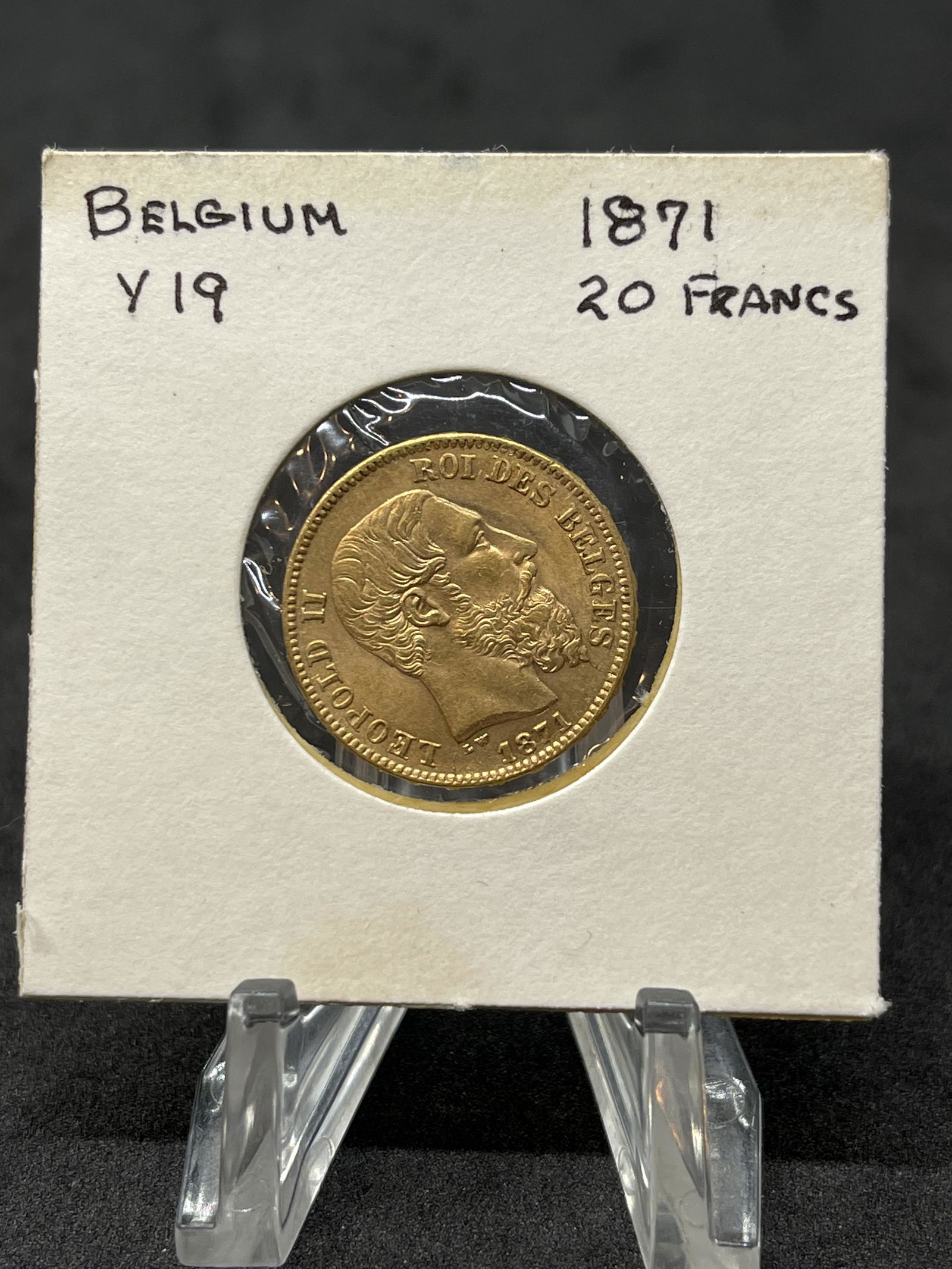 AU 1891 BELGIUM 20 FRANCS GOLD COIN - LEOPOLD II (1 of 3)