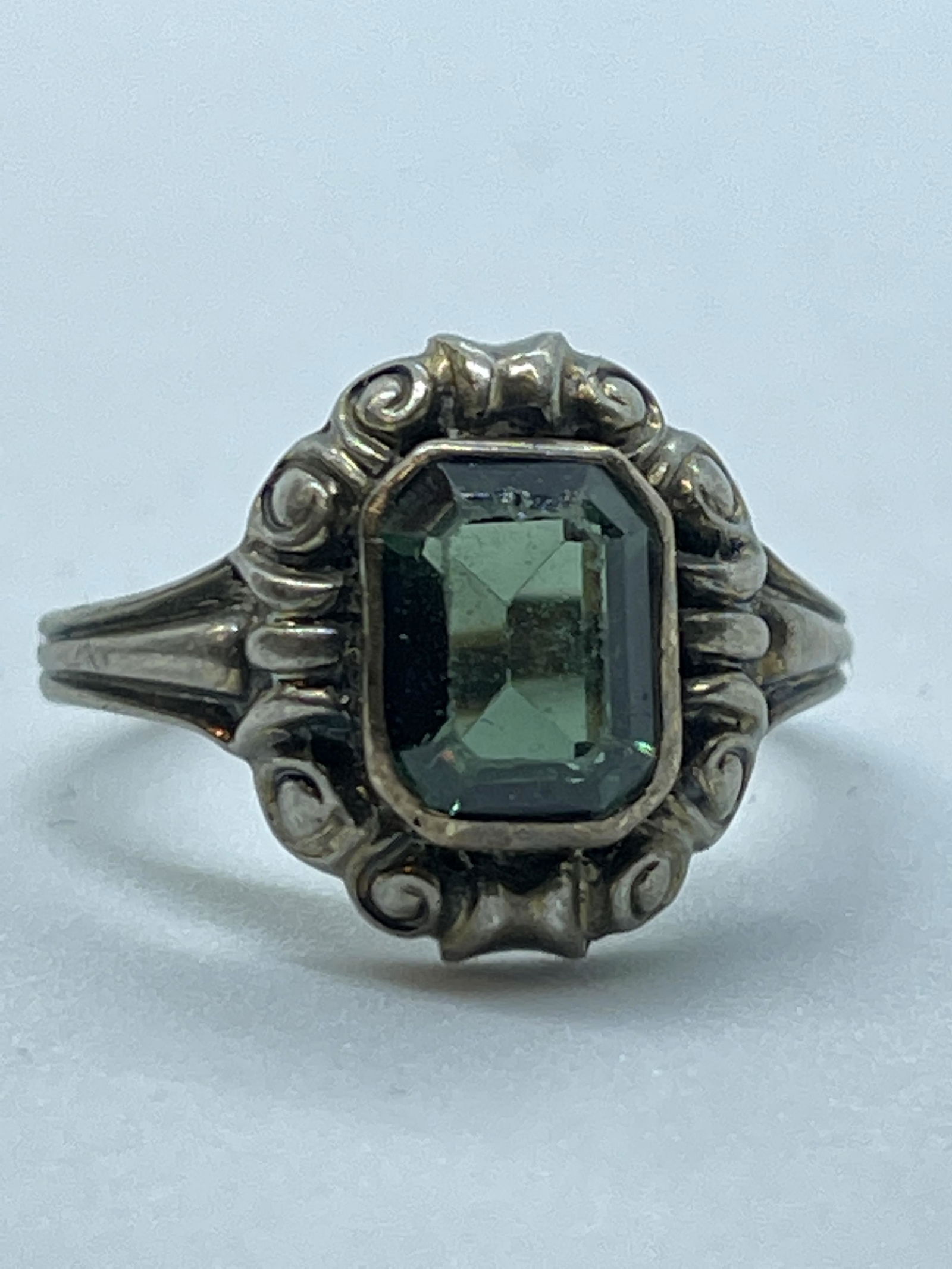 ART DECO STERLING SILVER 1 CT GREEN SPINEL COCKTAIL (1 of 2)