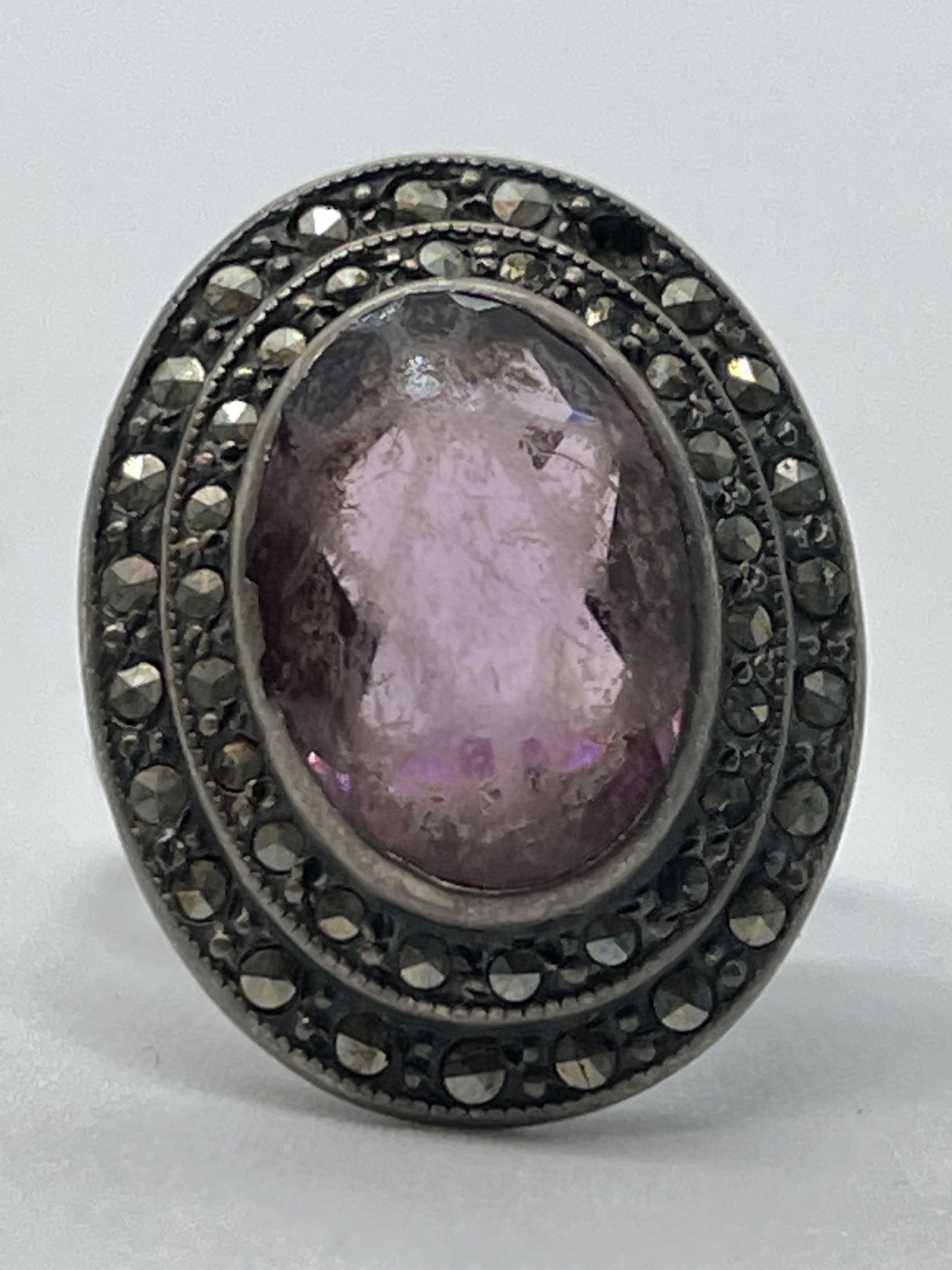 FILIGREE STERLING SILVER 6 CT AMETHYST ART DECO RING (1 of 3)