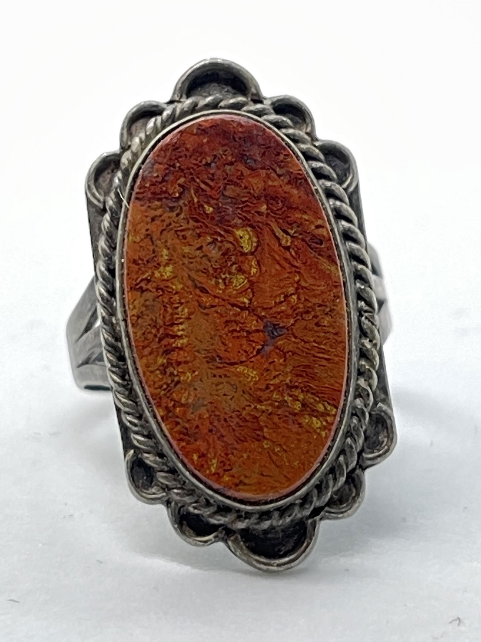 ART DECO RED LAVA AGATE FILIGREE COCKATIL RING (1 of 3)