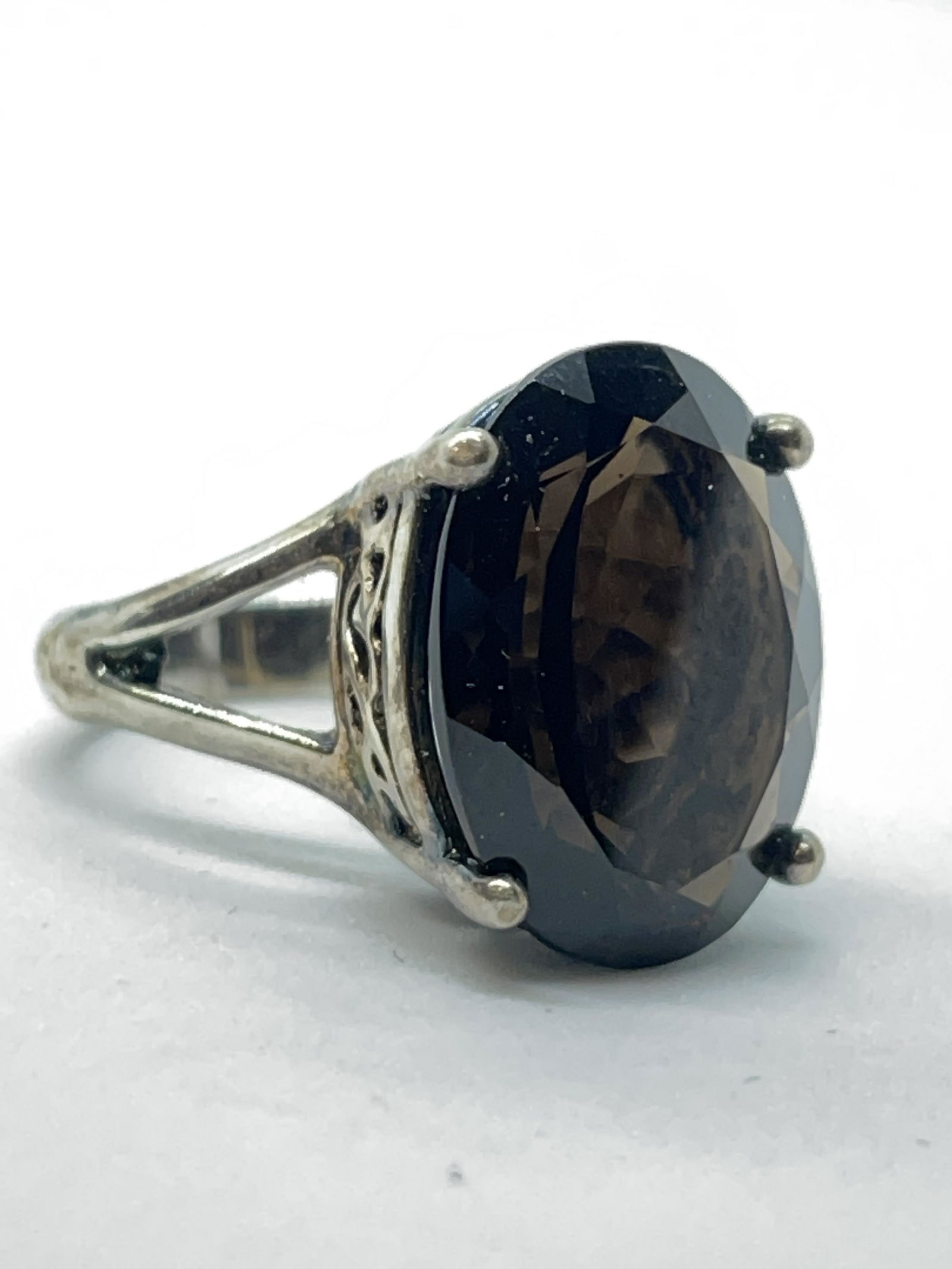 VTG. STERLING SILVER 10 CT SMOKY QUARTZ COCKTAIL RING (1 of 3)