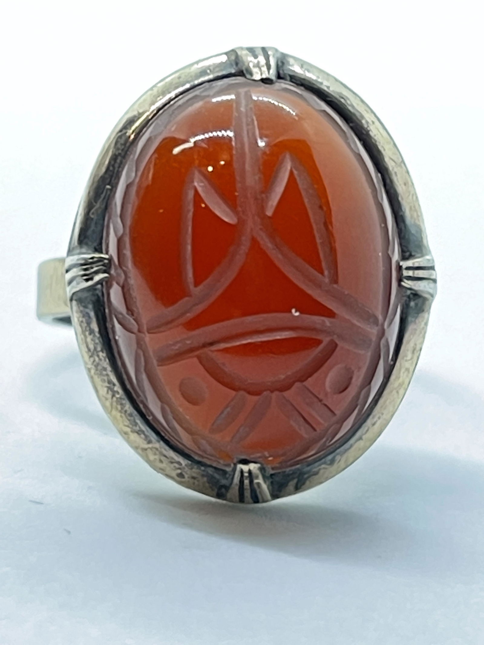 STERLING & 14K GOLD 13CT AMBER SCARAB COCKTAIL RING (1 of 4)