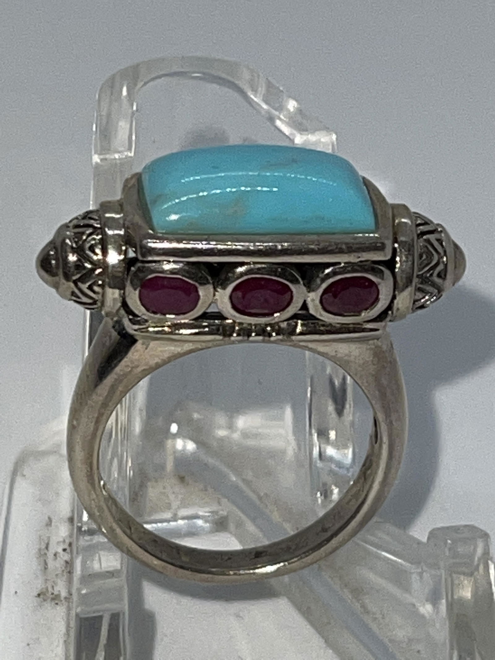 NATIVE AMERICAN RUBY & TURQUOISE STERLING RING (1 of 3)