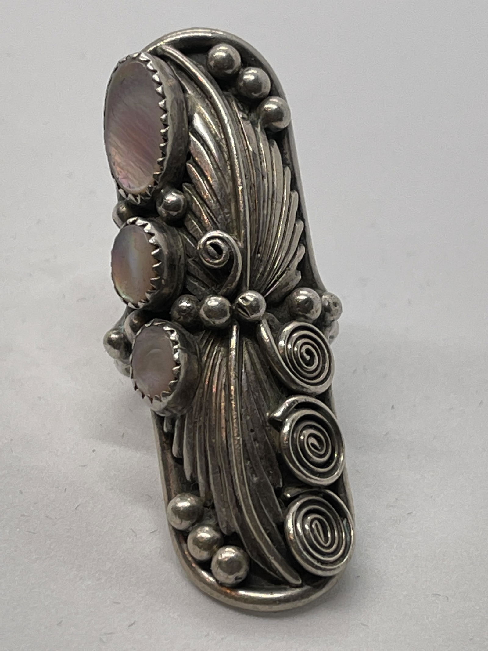 SIGNED NATIVE AMERICAN MOON STONE STERLING RING SZ 7.5 (1 of 5)