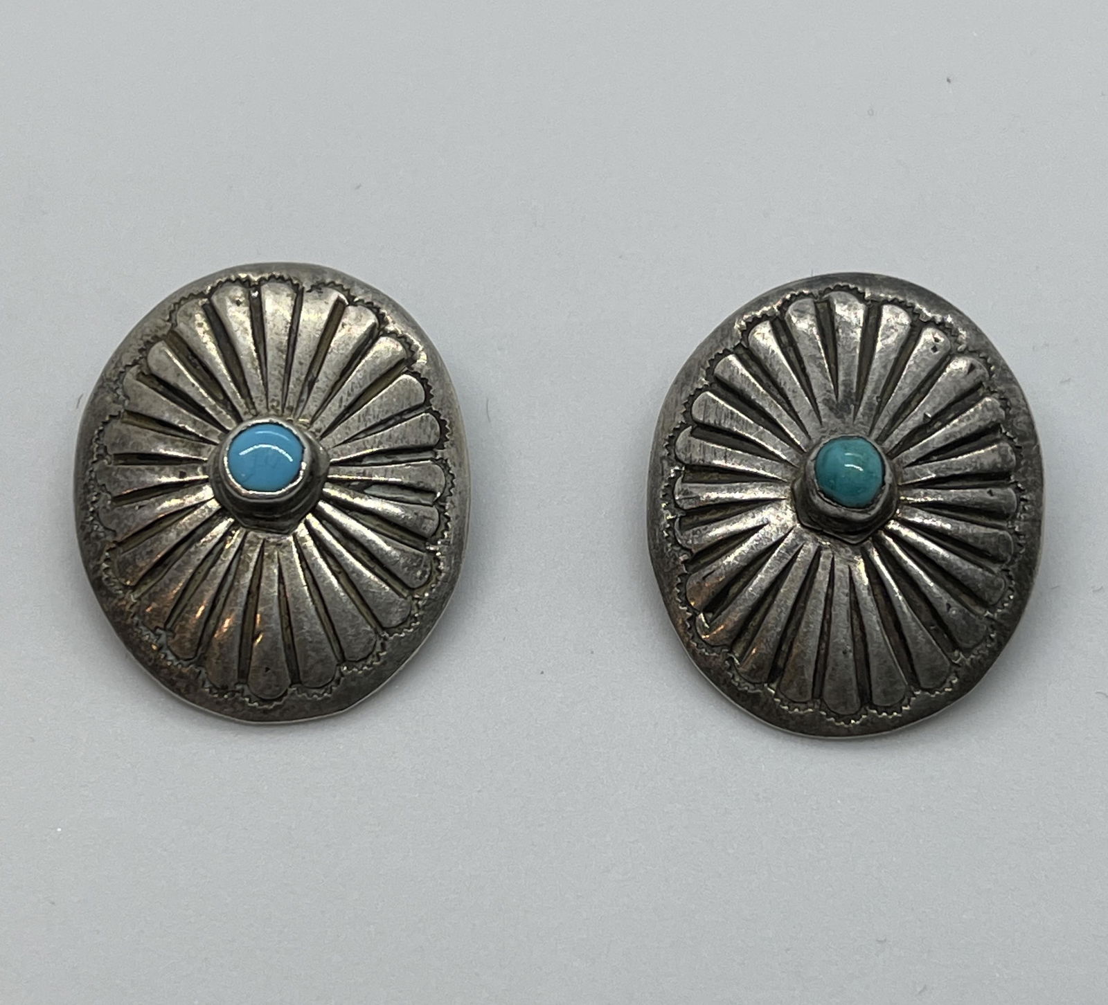 PAIR OF (2) STERLING NATIVE AMERICAN TURQUOISE PENDANTS (1 of 2)