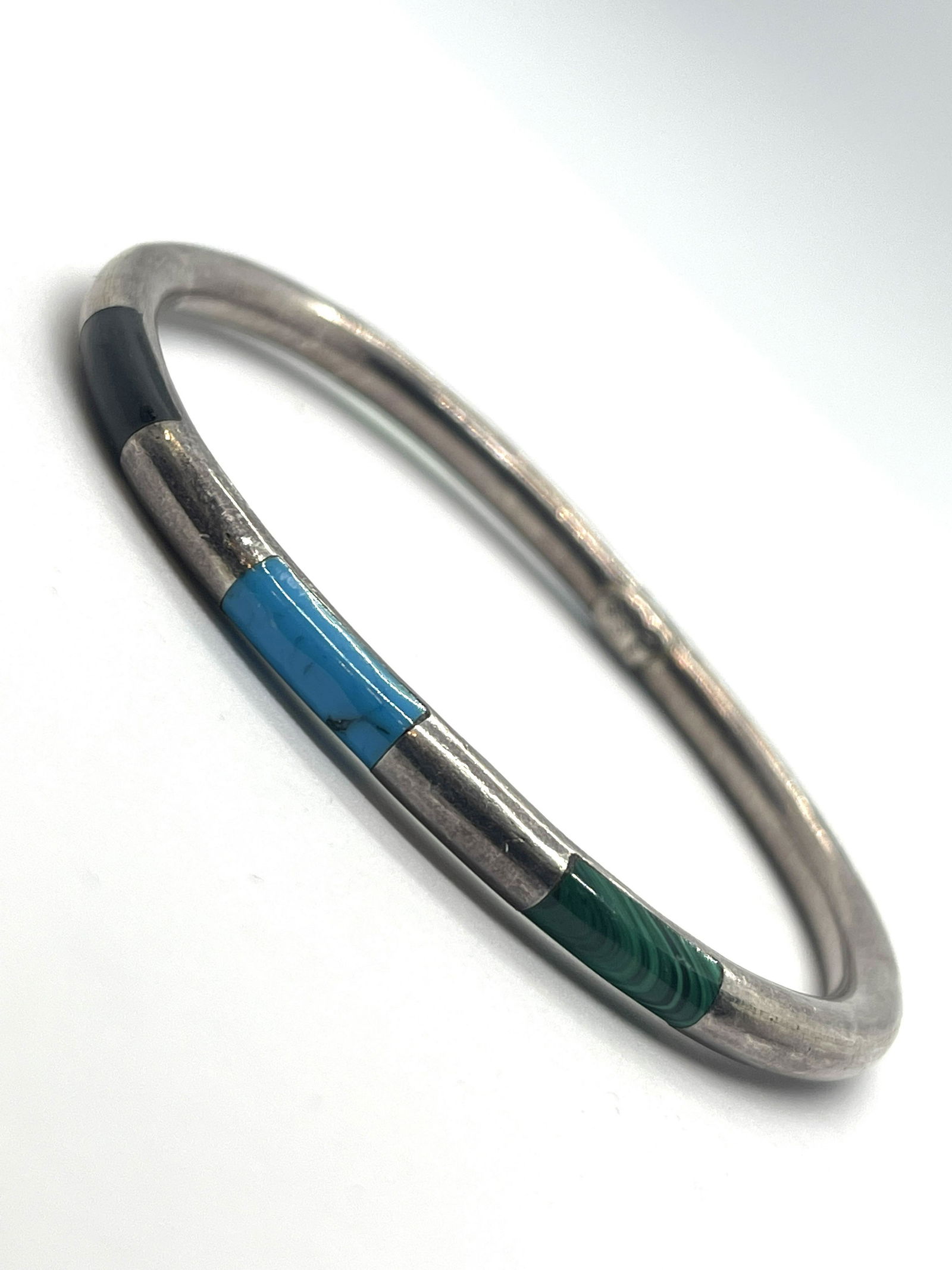 VTG. DESIGNER STERLING SILVER MULTI-GEMSTONE BANGLE (1 of 4)