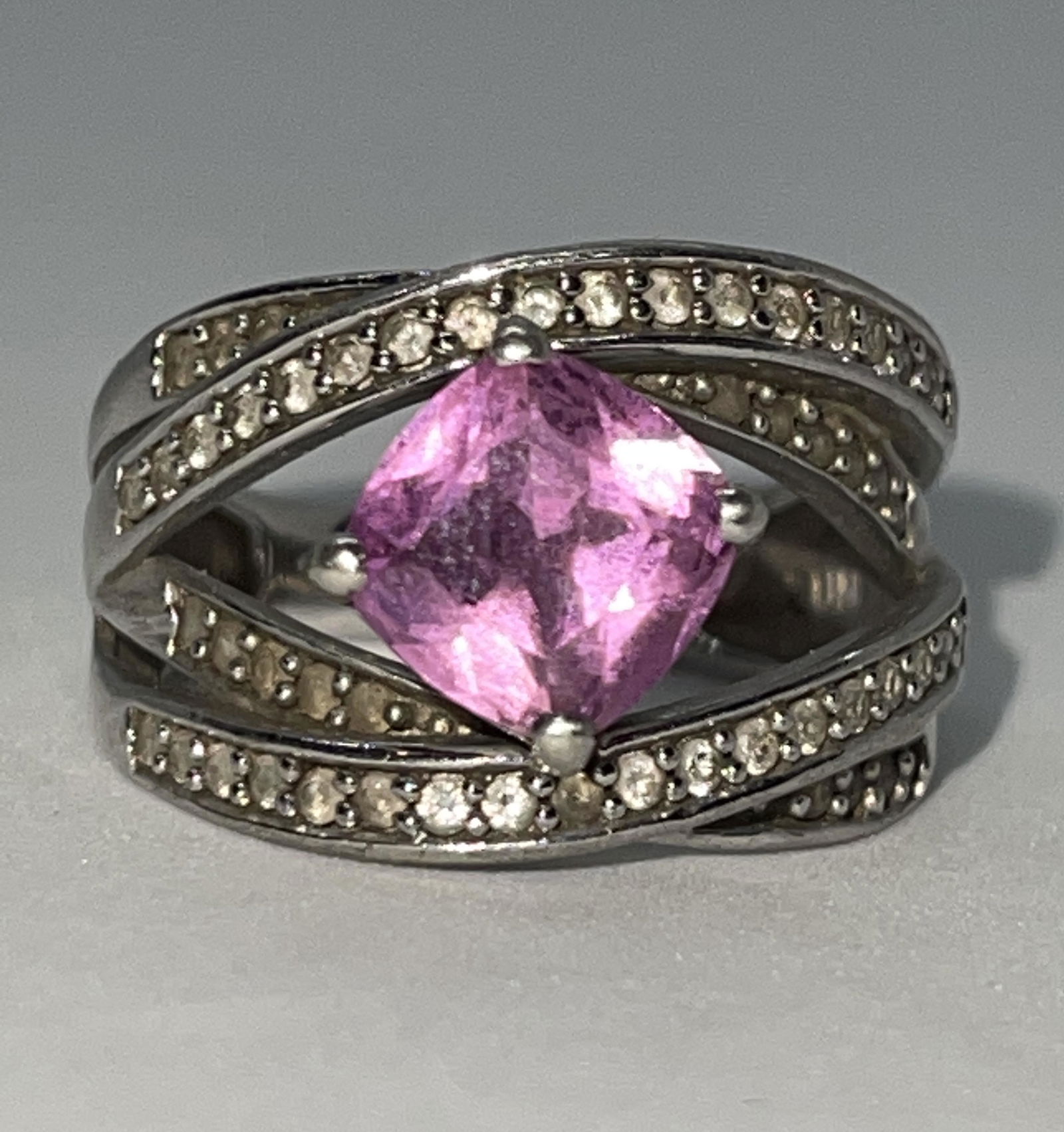 STERLING SILVER 1 CT PRINCESS PINK SAPPHIRE COCKTAIL (1 of 2)
