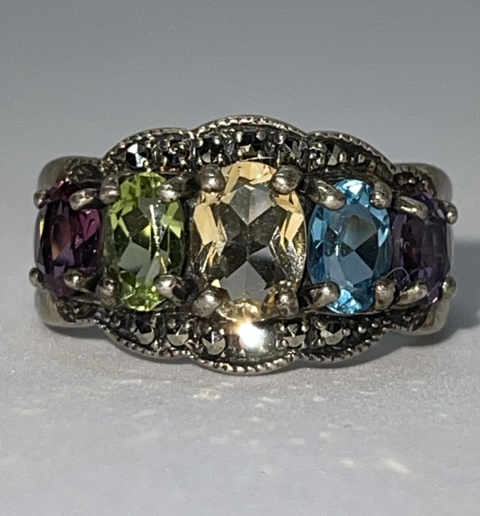 STERLING SILVER MULTI-GEMSTONE COCKTAIL RING SZ 6.5 (1 of 3)