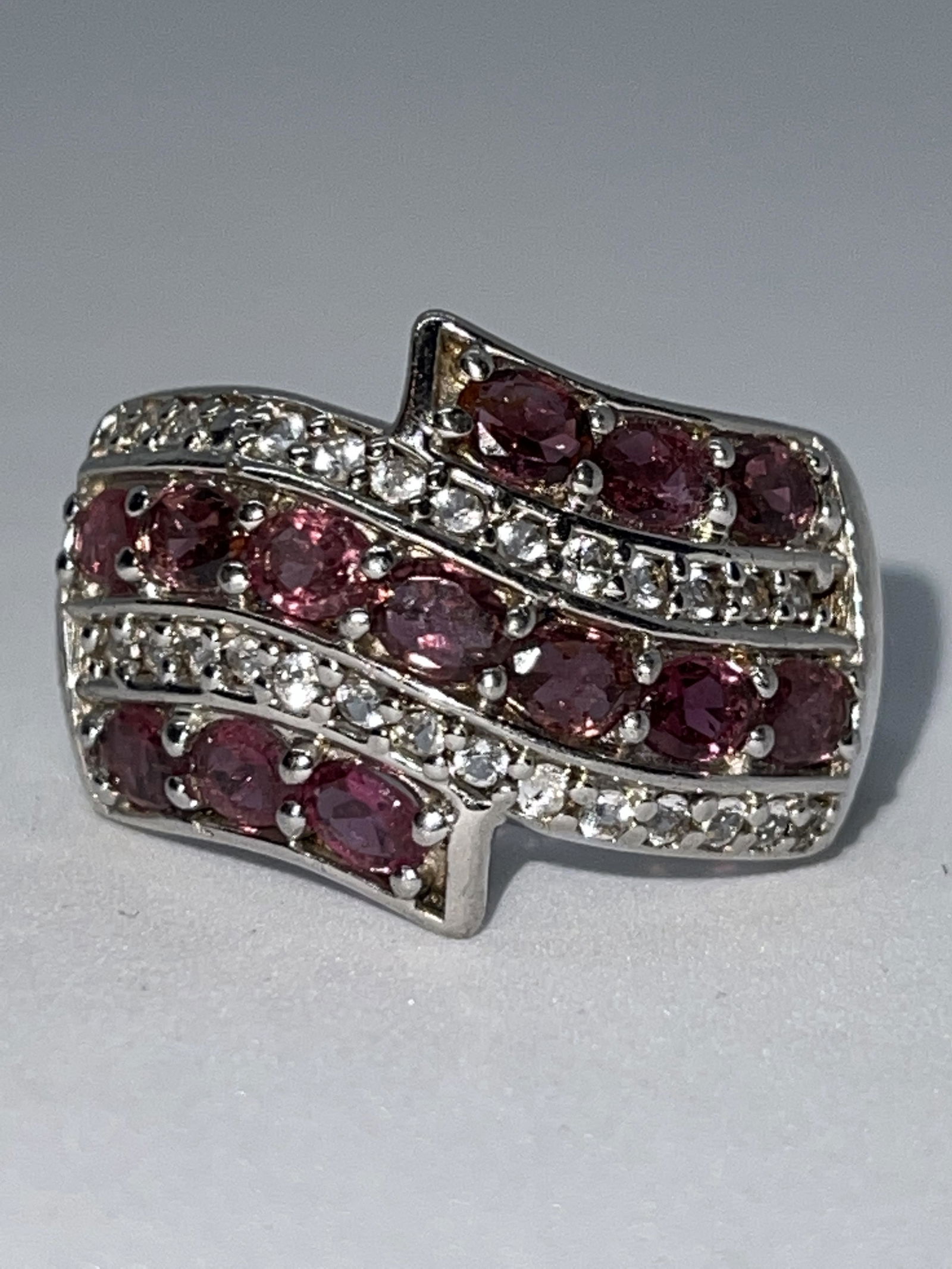 1.0 TCW AMETHYST/WHITE SAPPHIRES COCKTAIL BAND RING (1 of 2)
