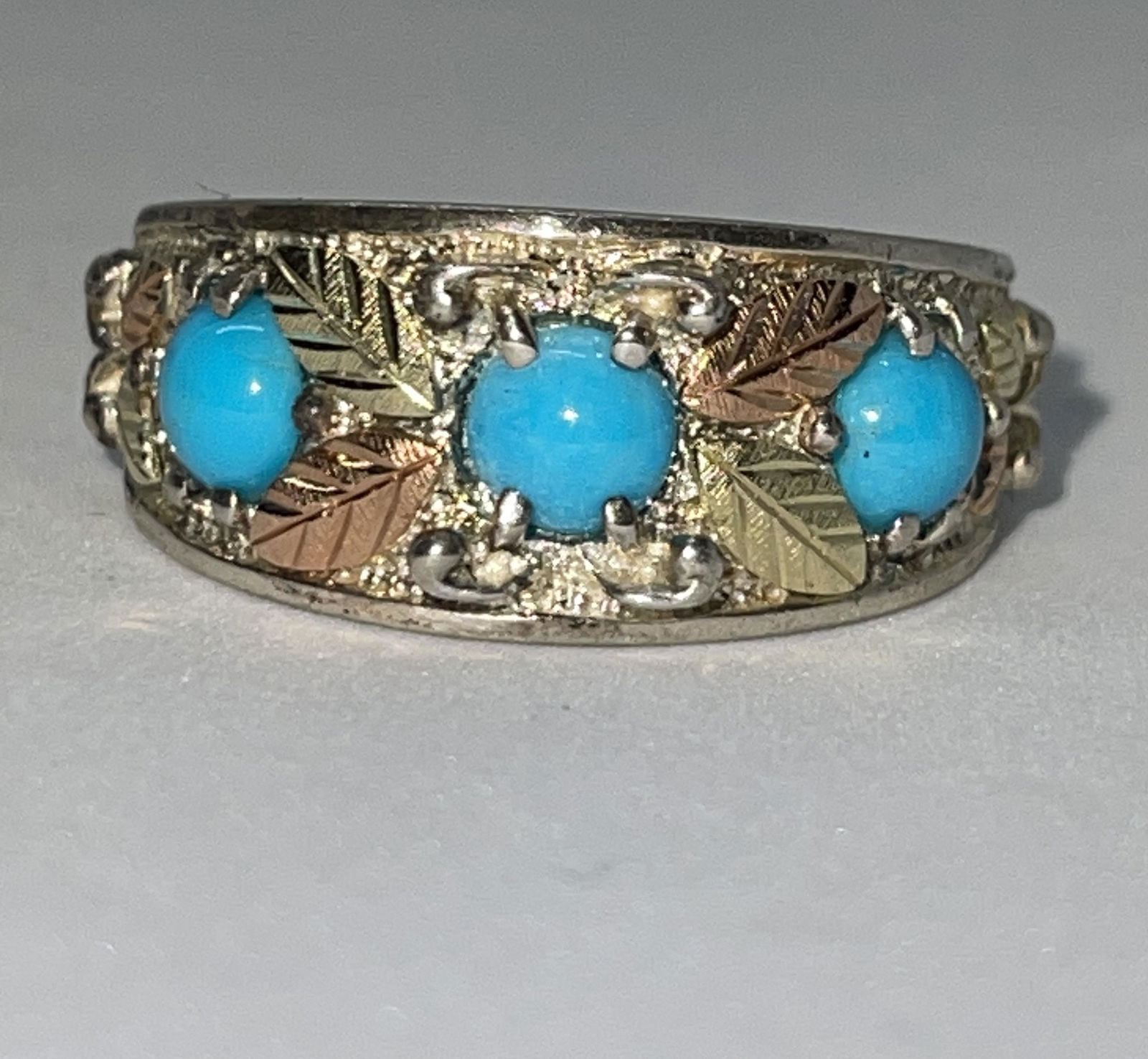 STERLING SILVER TRI COLOR GOLD TURQUOISE BAND SZ 9 (1 of 3)