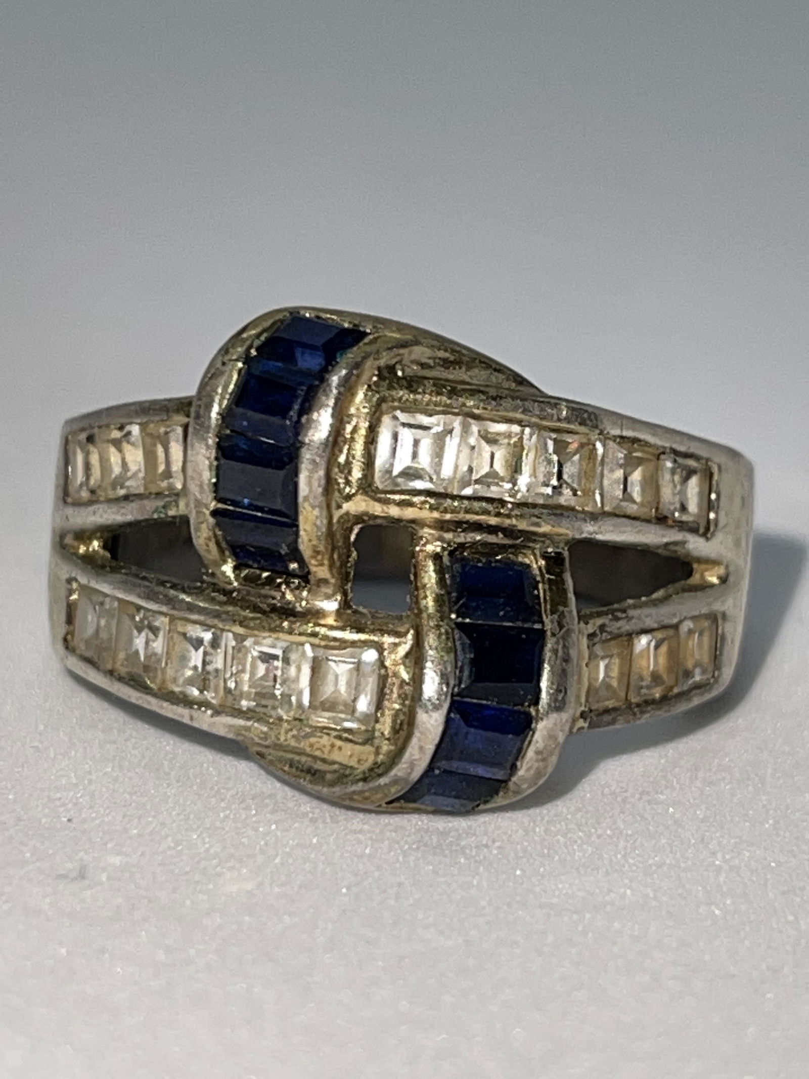 STERLING SILVER SAPPHIRES & CYRSTAL COCKTAIL BAND SZ (1 of 2)