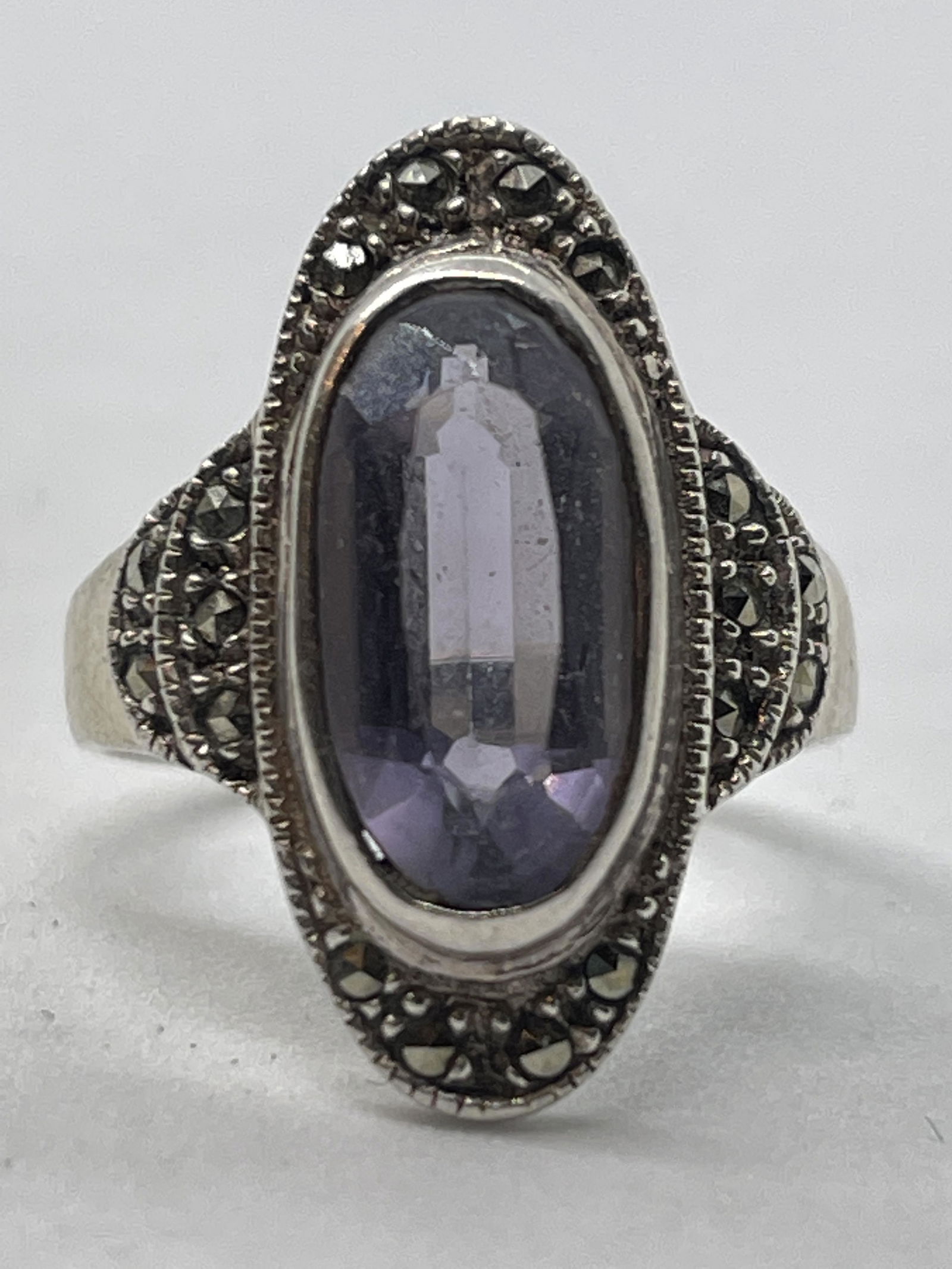 ART DECO STERLING SILVER 4 CT AMETHYST & RHINESTONES (1 of 2)