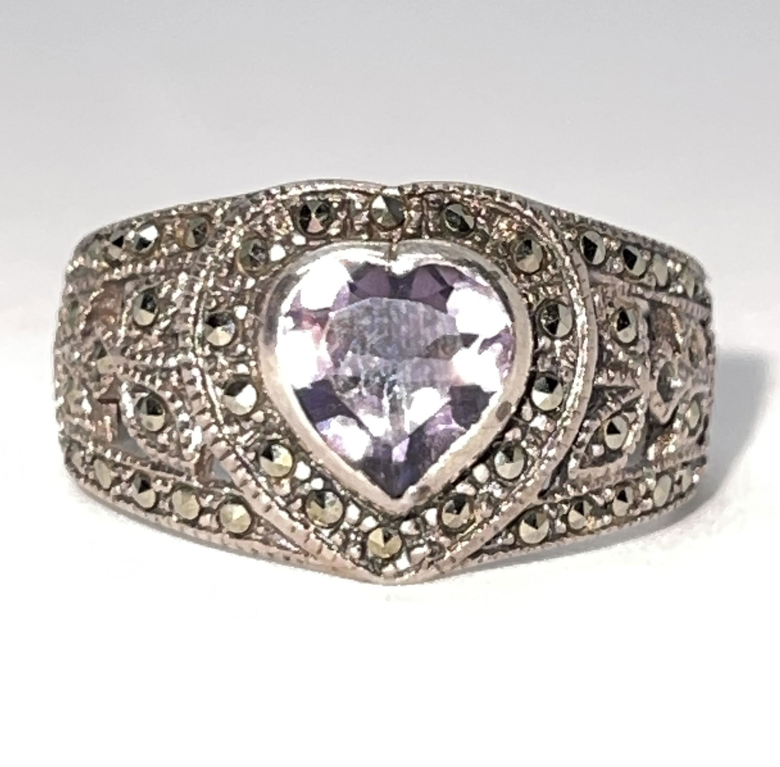 ANTIQUE STERLING SILVER 1 CT HEART AMETHYST FILIGREE (1 of 2)