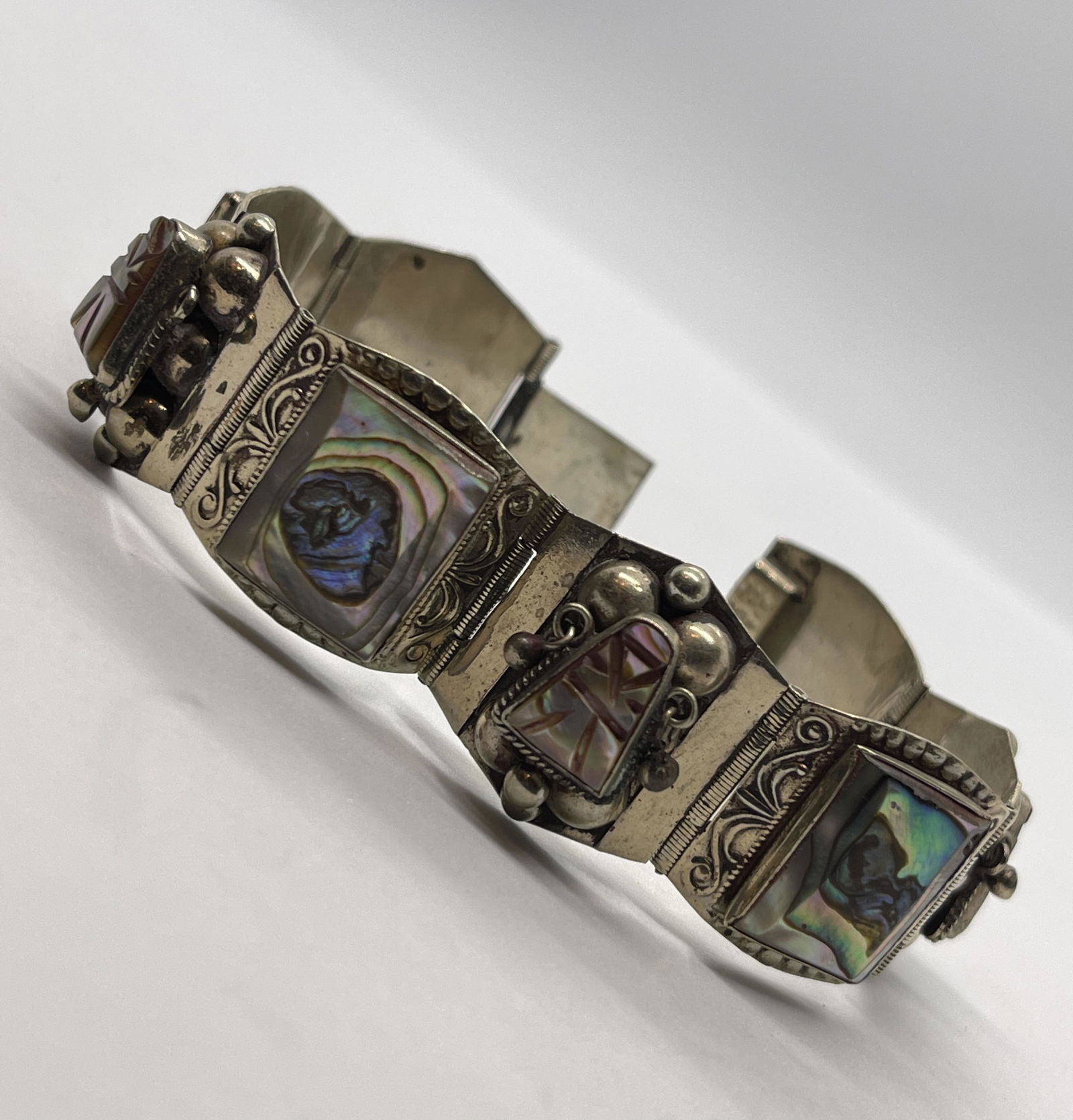 VTG. STERLING SILVER MALACHITE COCKTAIL BRACELET (1 of 4)