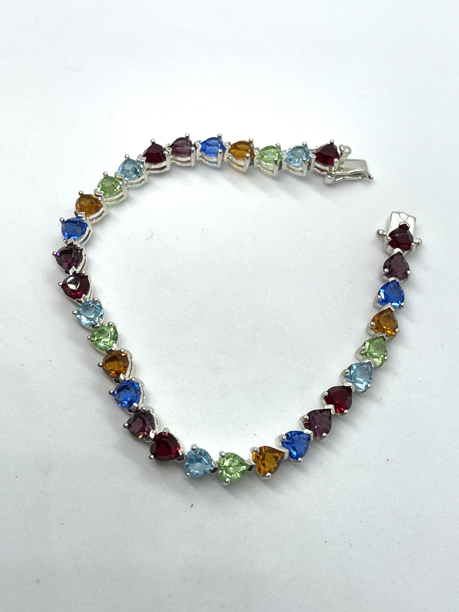 STERLING SILVER 10 TCW HEART MULTI-GEMSTONE BRACELET (1 of 3)