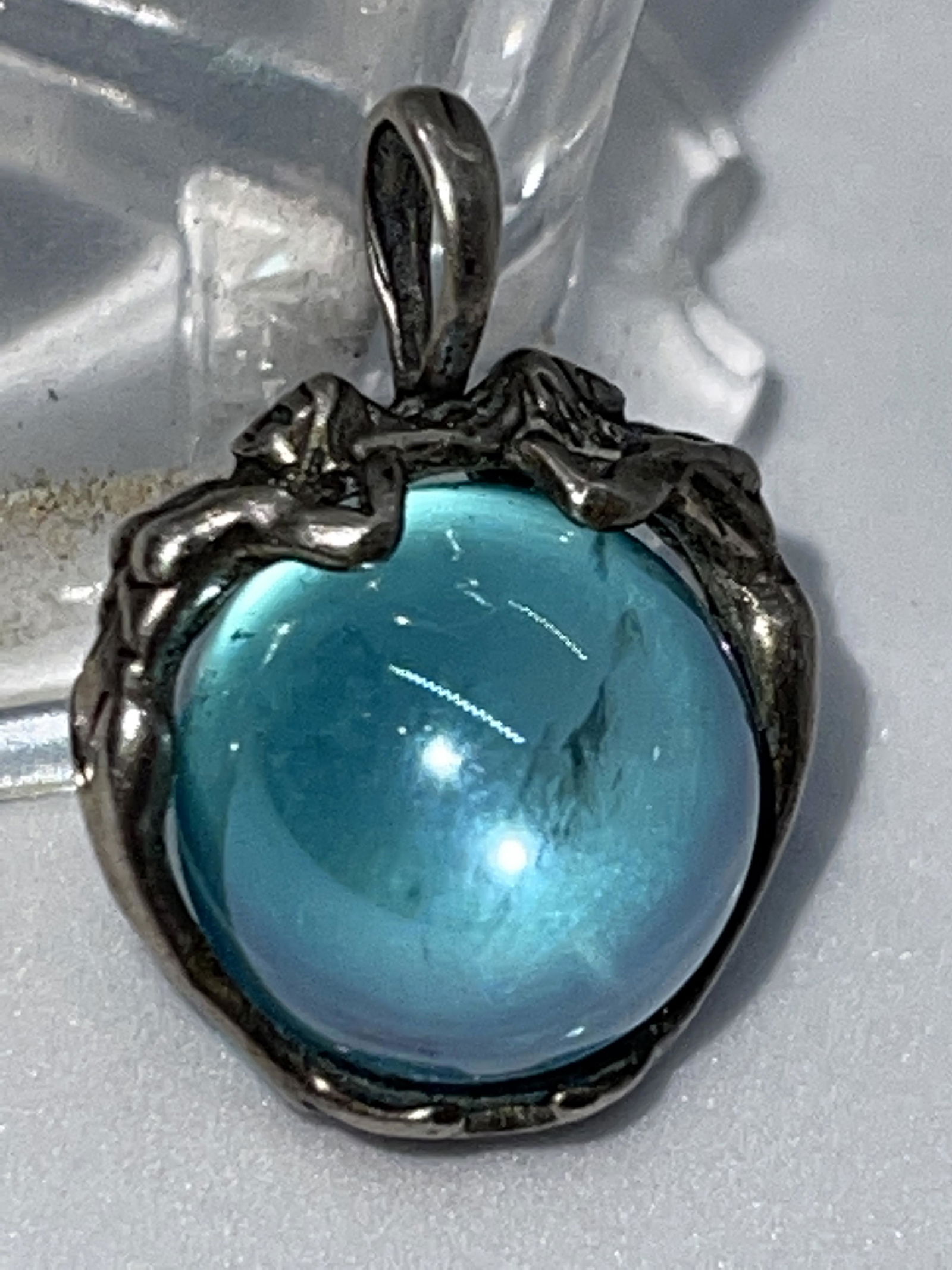 ANTIQUE STERLING SILVER AQUAMARINE BALL PENDANT (1 of 4)