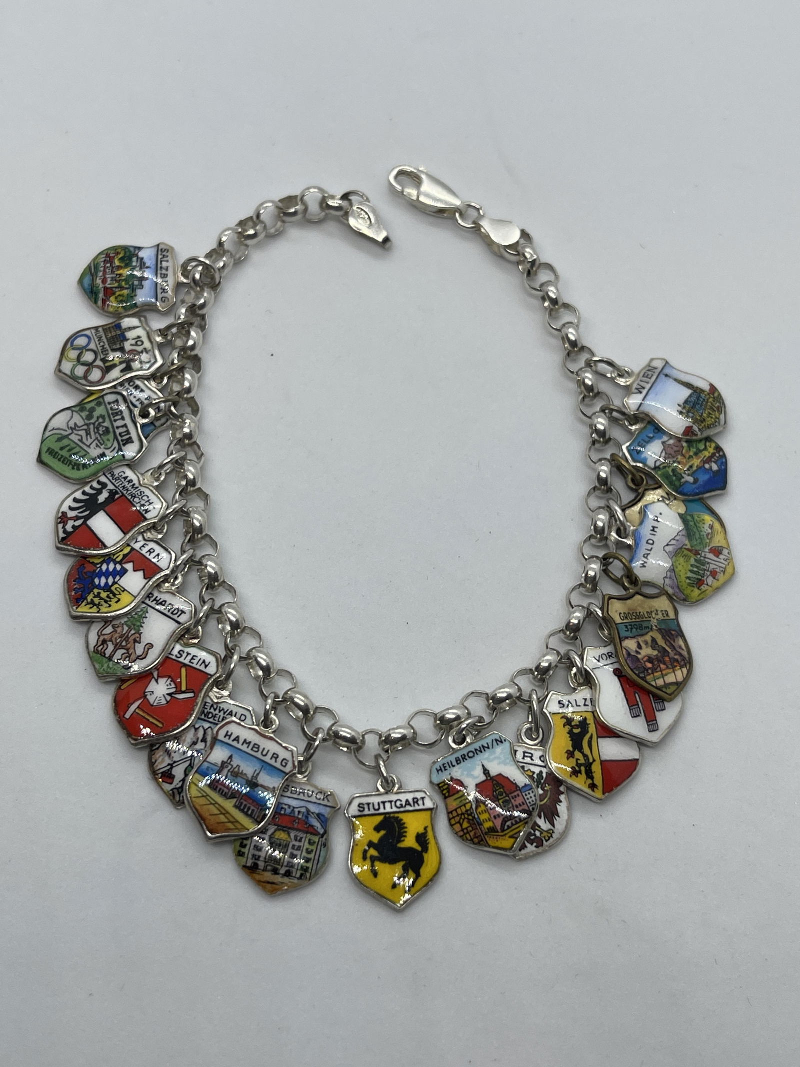 STERLING SILVER ENAMEL GERMAN CITIES CHARMS BRACELET (1 of 2)