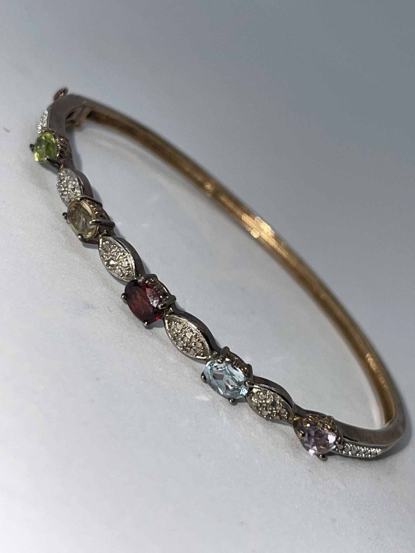 STERLING SILVER MULTI-GEMSTONE BANGLE BRACELET (1 of 3)