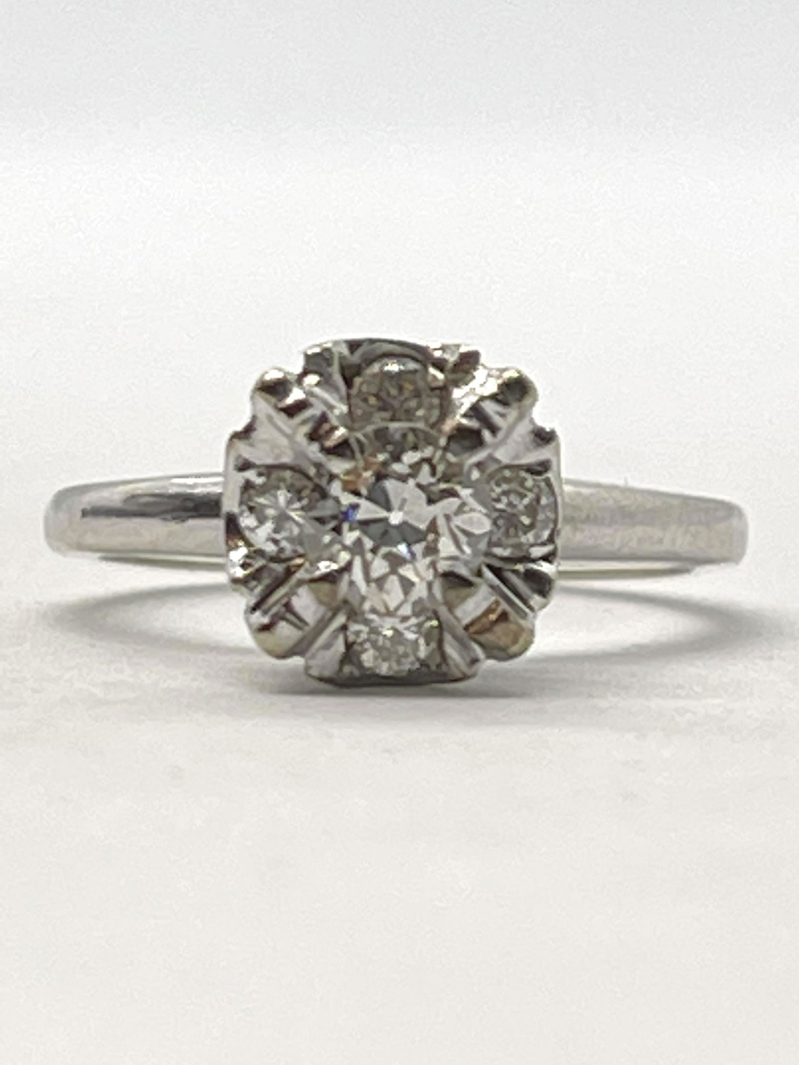 ART DECO 14K GOLD 0.30 CT VS1, G EURO CUT DIAMOND RING (1 of 4)