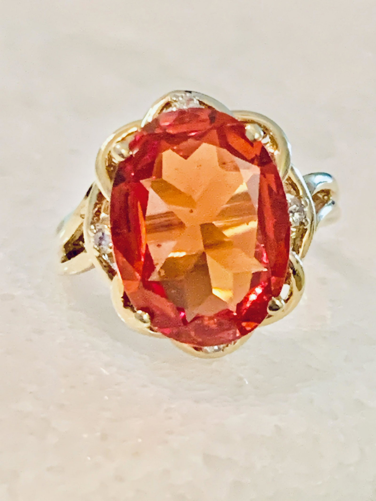STERLING SILVER GOLD TONE RED STONE COCKTAIL RING SZ (1 of 7)