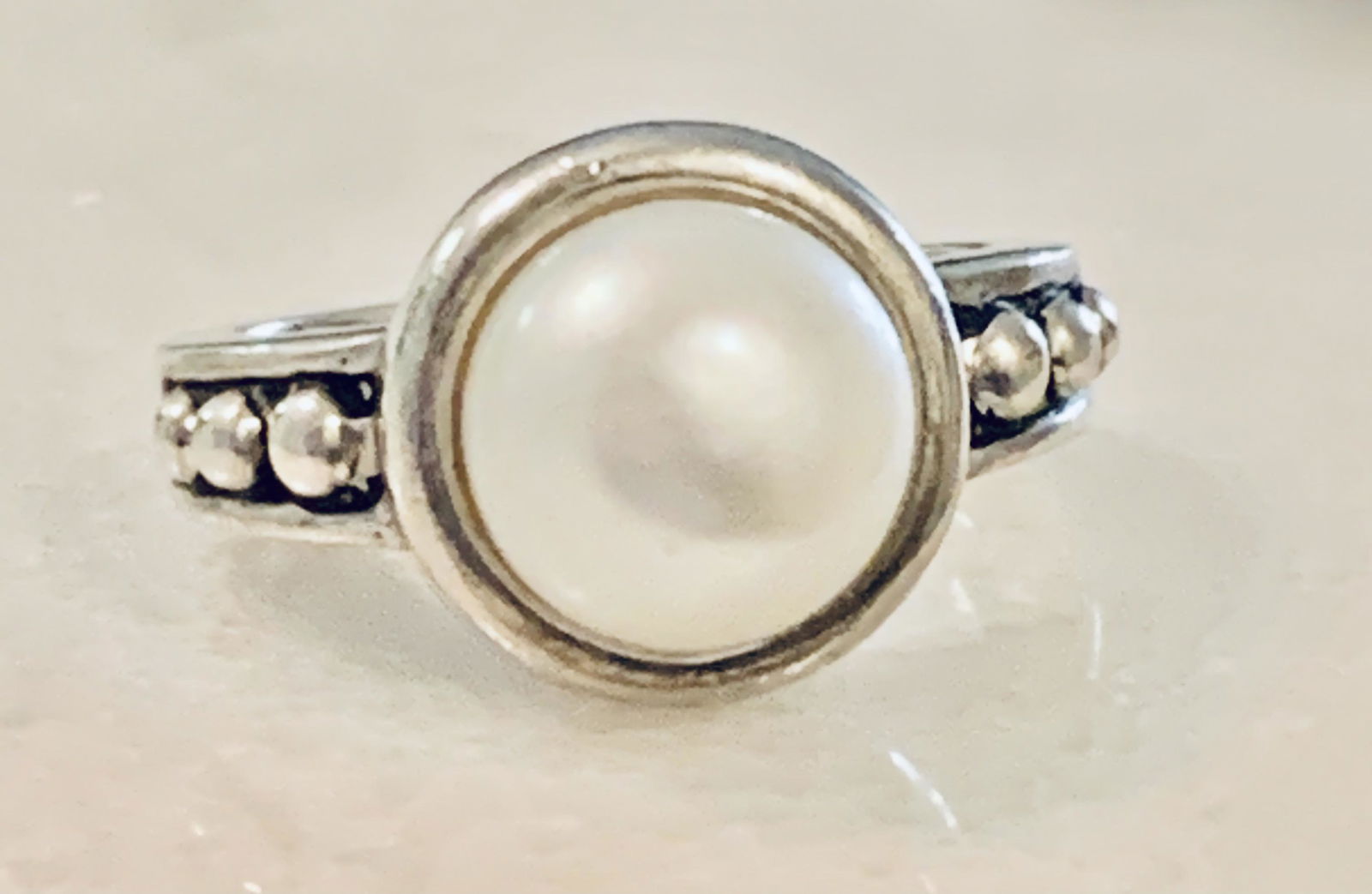 VTG. STERLING SILVER MABE PEARL COCKTAIL RING SZ 7 (1 of 6)