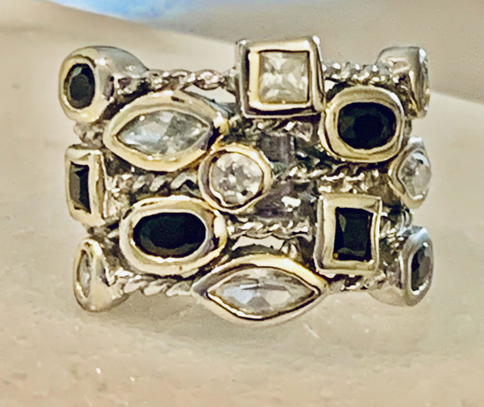 DESIGNER STERLING SILVER MULTI-GEMSTONE COCKTAIL BAND (1 of 6)