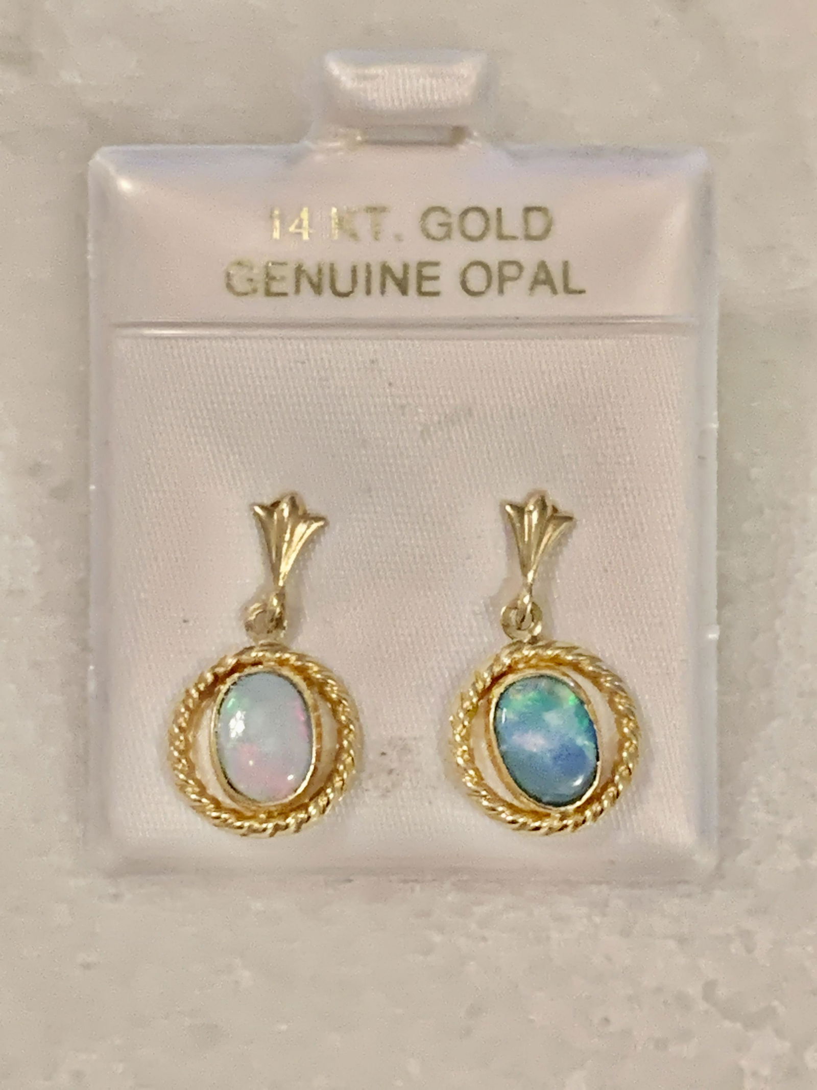 14K GOLD GENUINE OPAL DROP EARRINGS (1 of 4)