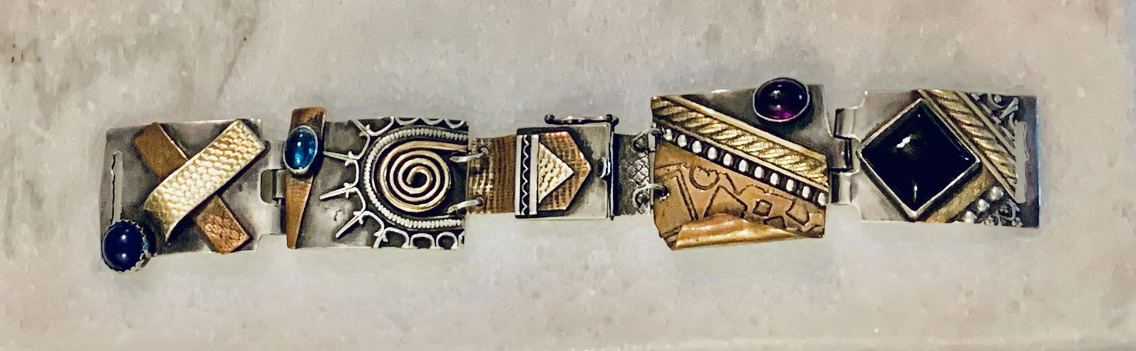 SIGNED DESIGNER STERLING SILVER GEMSTONE BRACELET (1 of 5)