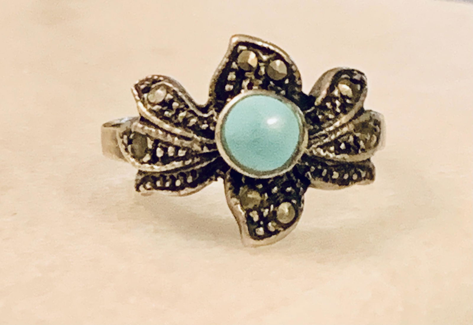 VINTAGE STERLING SILVER TURQUOISE COCKTAIL RING SZ 7 (1 of 5)