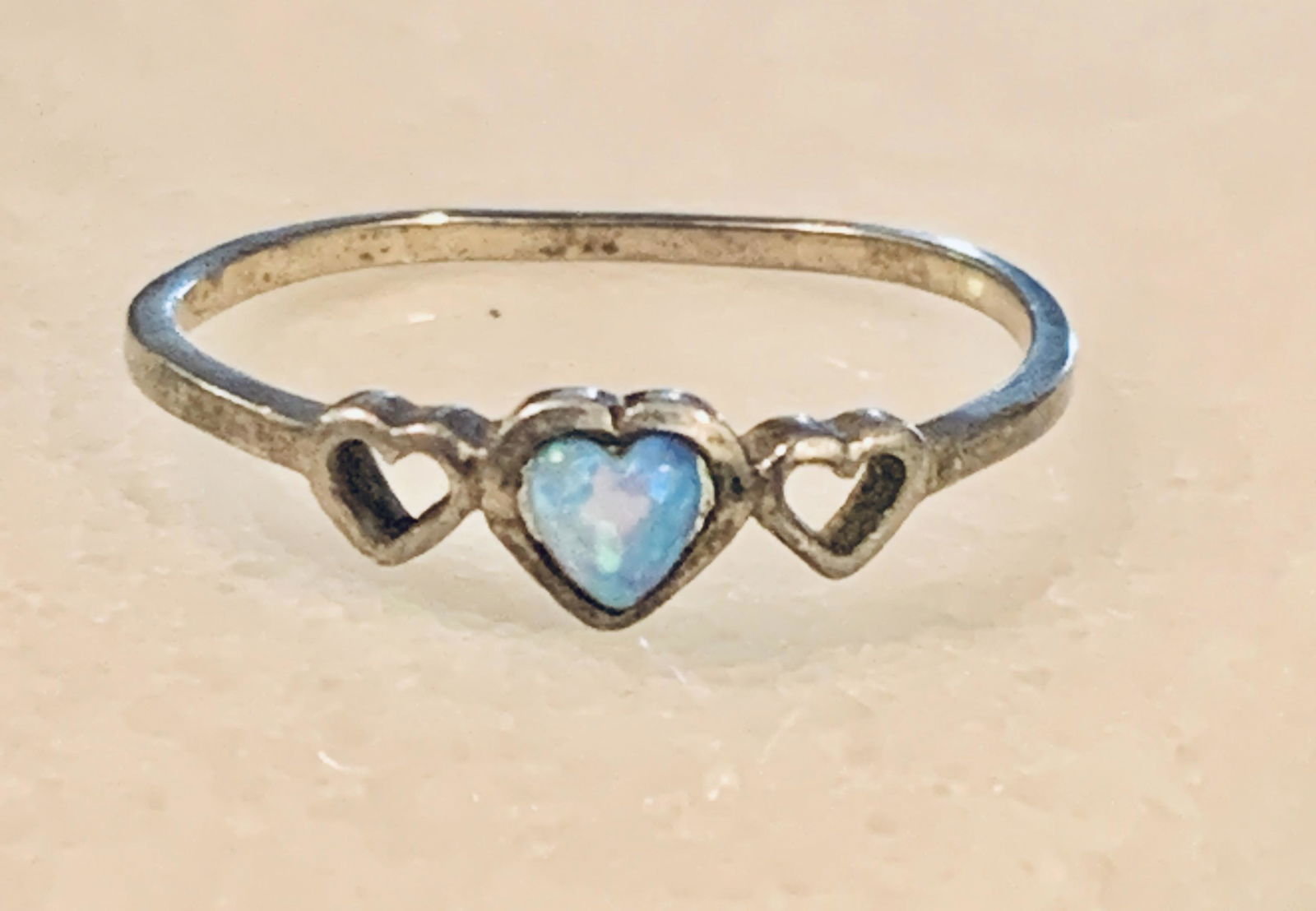 ANTIQUE STERLING SILVER HEART OPAL COCKTAIL RING SZ 8.5 (1 of 6)